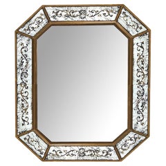 Maison Jansen Stil Eglomise und achteckige Giltwood Wandspiegel