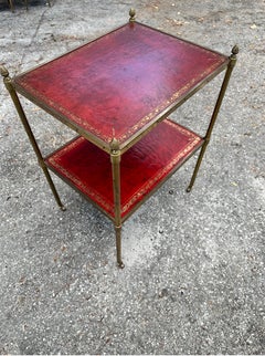 Maison Jansen 2 tier Leather and Brass coffee Table