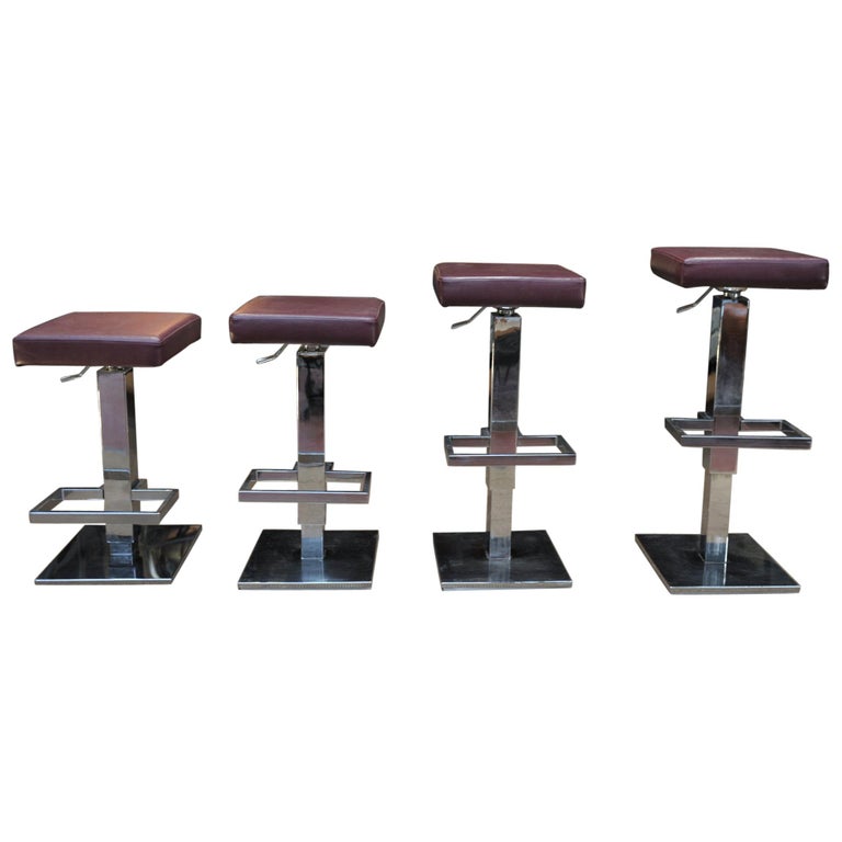 Maison Jansen 4 Bar Stools Burdy Leather And Chrome Metal Circa Maison Jansen 4 Bar Stools Burdy Leather And Chrome Metal Circa 1970 For