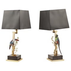 Vintage Maison Jansen: Exotic Pair of Bird Table Lamps