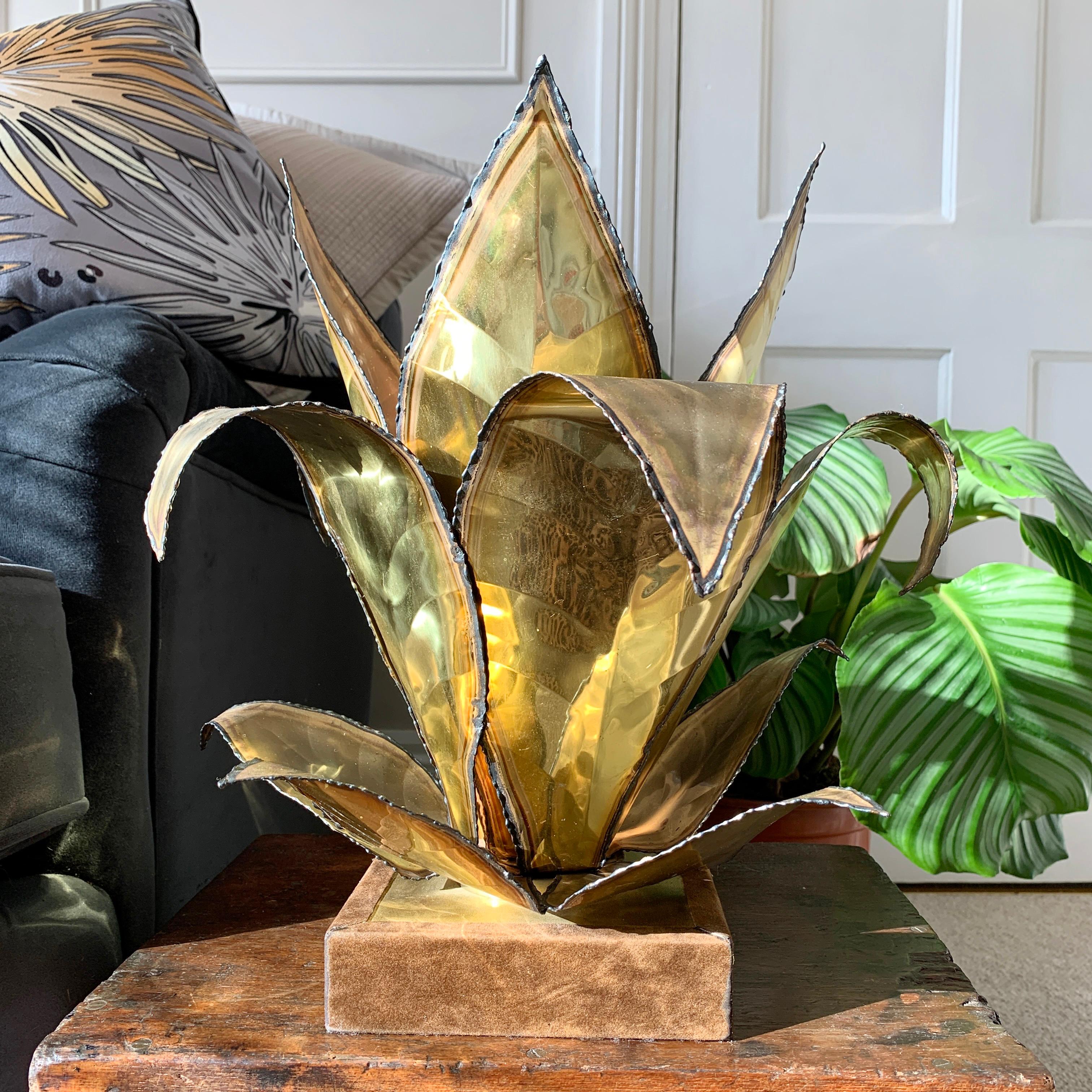 Brutalist Maison Jansen Aloe Plant Table Lamp
