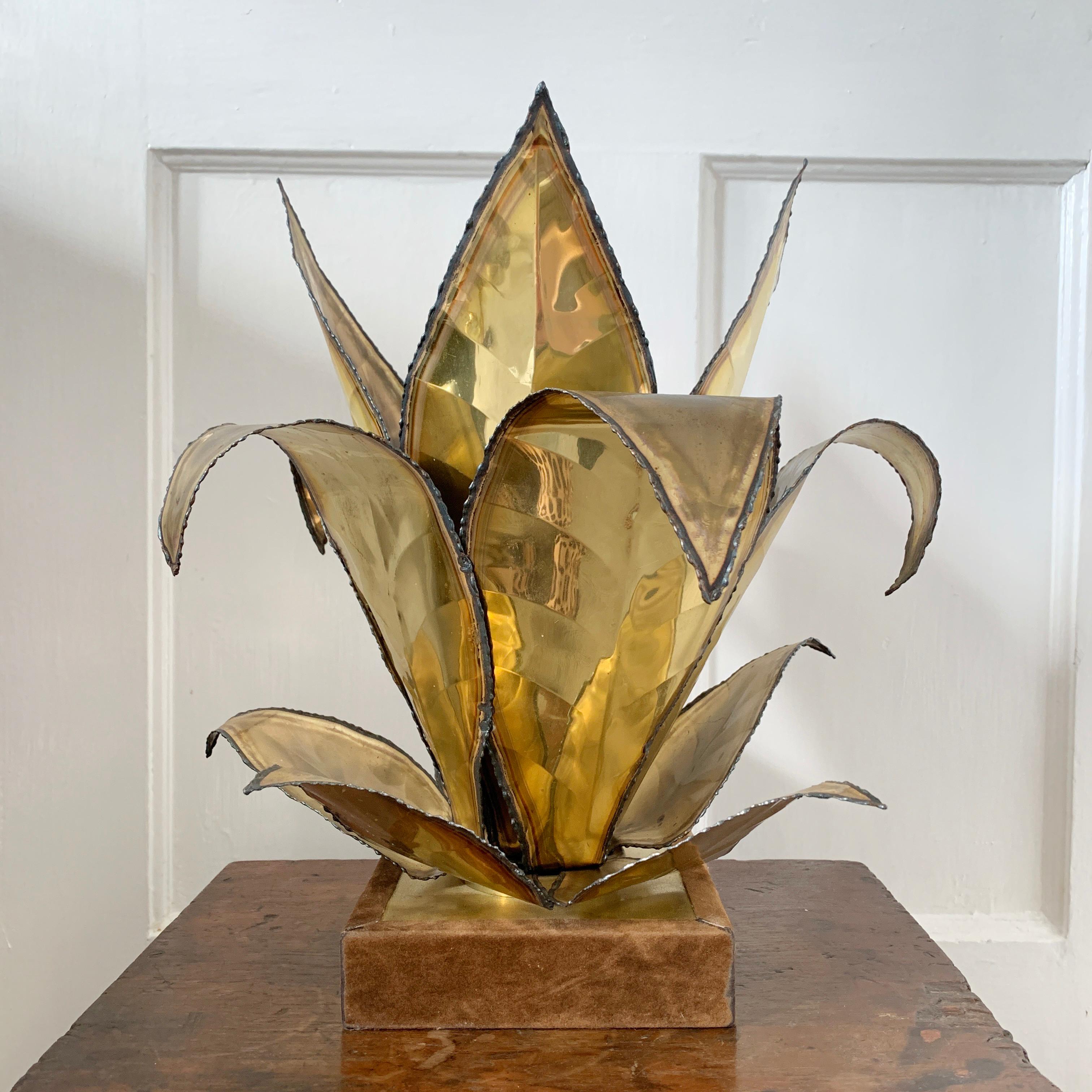 Brass Maison Jansen Aloe Plant Table Lamp
