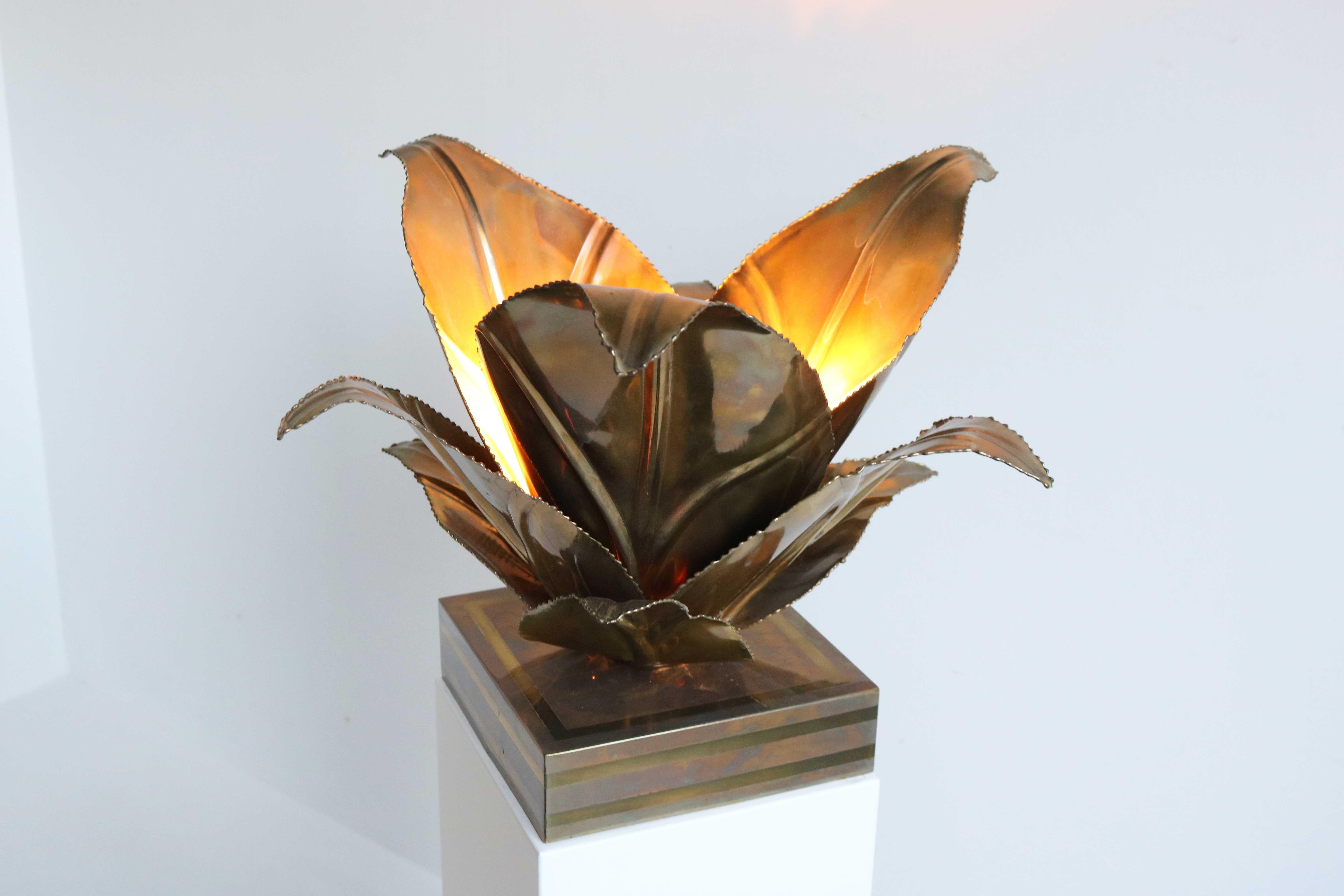 Maison Jansen Aloe Vera Plant Table Lamp, Regency Floral Table Light, Brass 60s For Sale 9