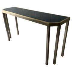 Maison Jansen and Guy Lefevre brush steel and black opaline 6 Foot Console