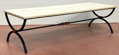 Maison Jansen  (Atrib) French Modern Neoclassical Iron & Travertine Coffee Table