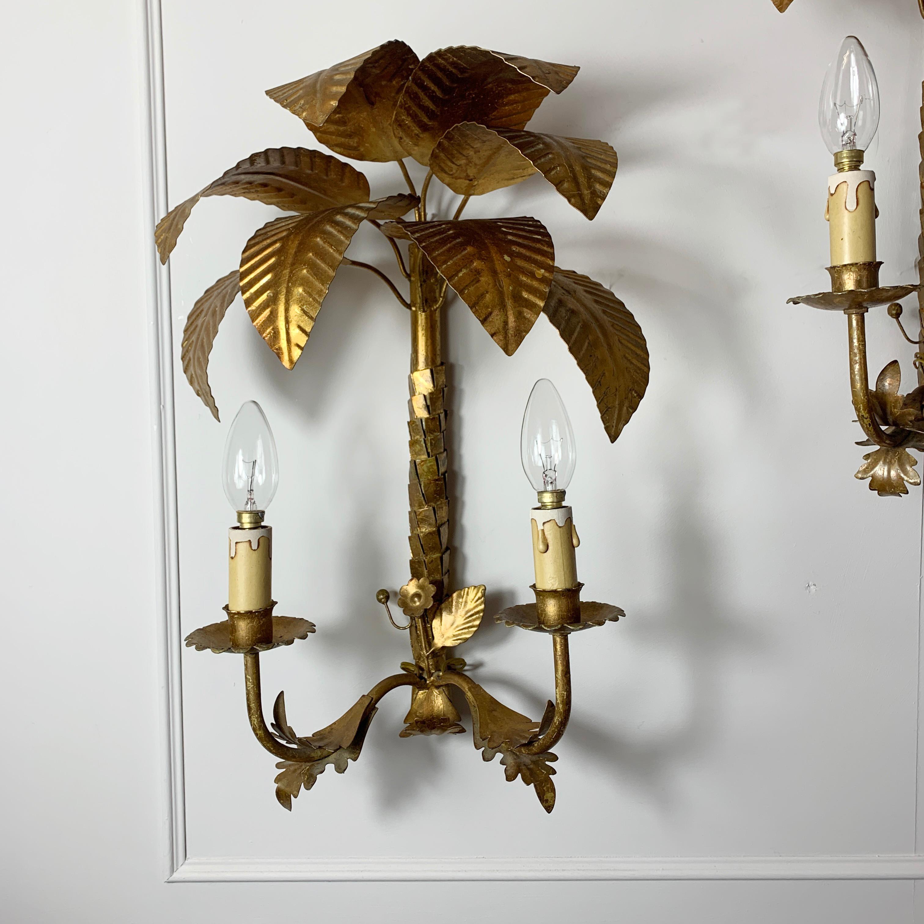 Maison Jansen Attributed Palm Tree Wall Lights, circa 1960s In Good Condition In Hastings, GB