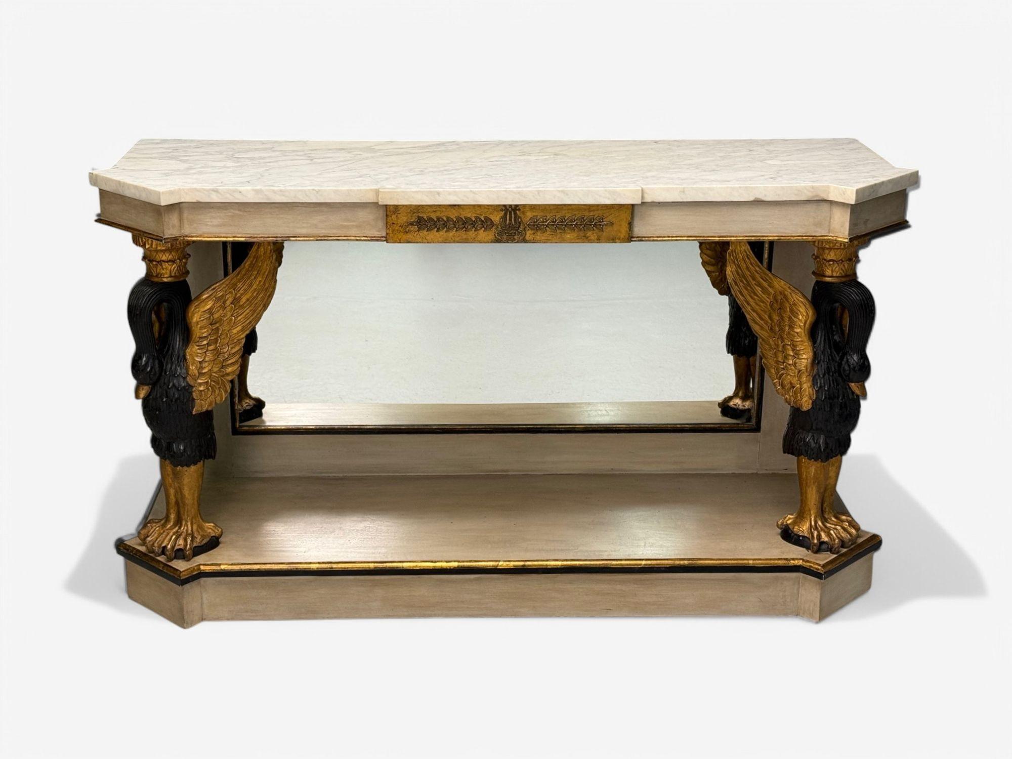 French Maison Jansen attr., Hollywood Regency, Giltwood, Mirrored Console Table, 1940s For Sale