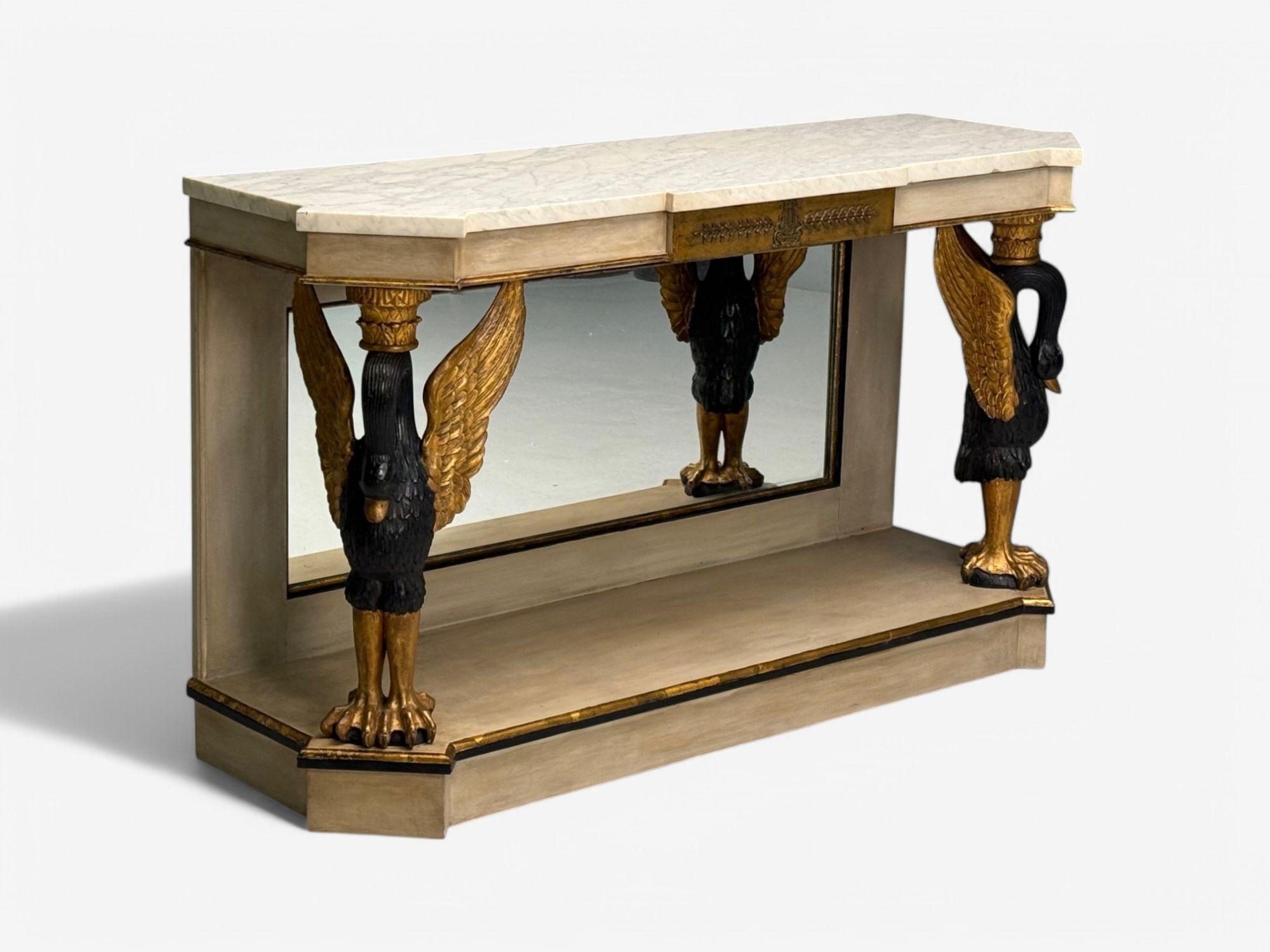 Maison Jansen attr., Hollywood Regency, Giltwood, Mirrored Console Table, 1940s In Good Condition For Sale In Manhasset, NY