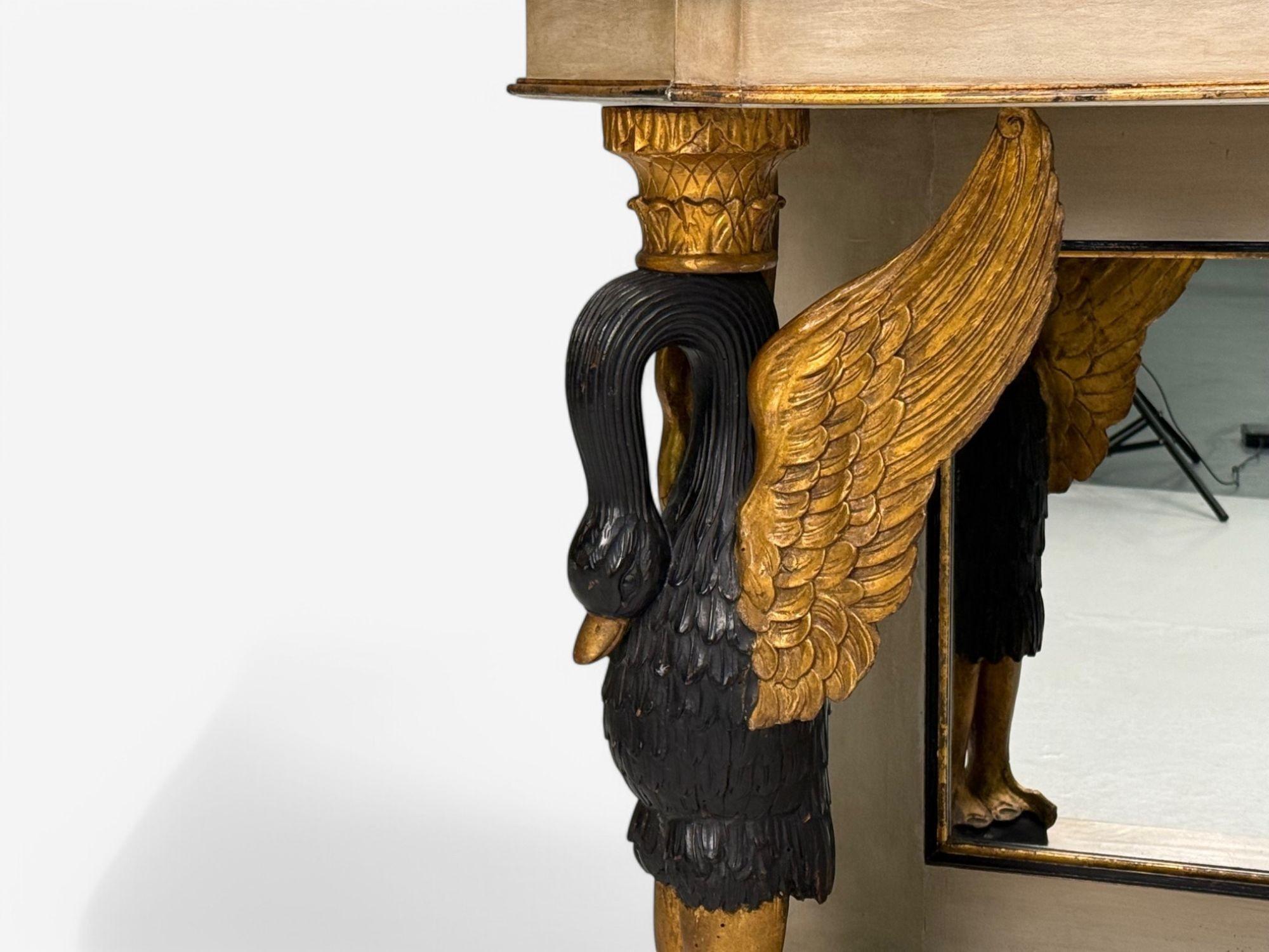 Marble Maison Jansen attr., Hollywood Regency, Giltwood, Mirrored Console Table, 1940s For Sale