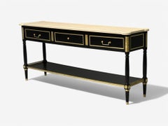 Maison Jansen attr, Hollywood Regency, Satin Black Mahogany, Large Console Table