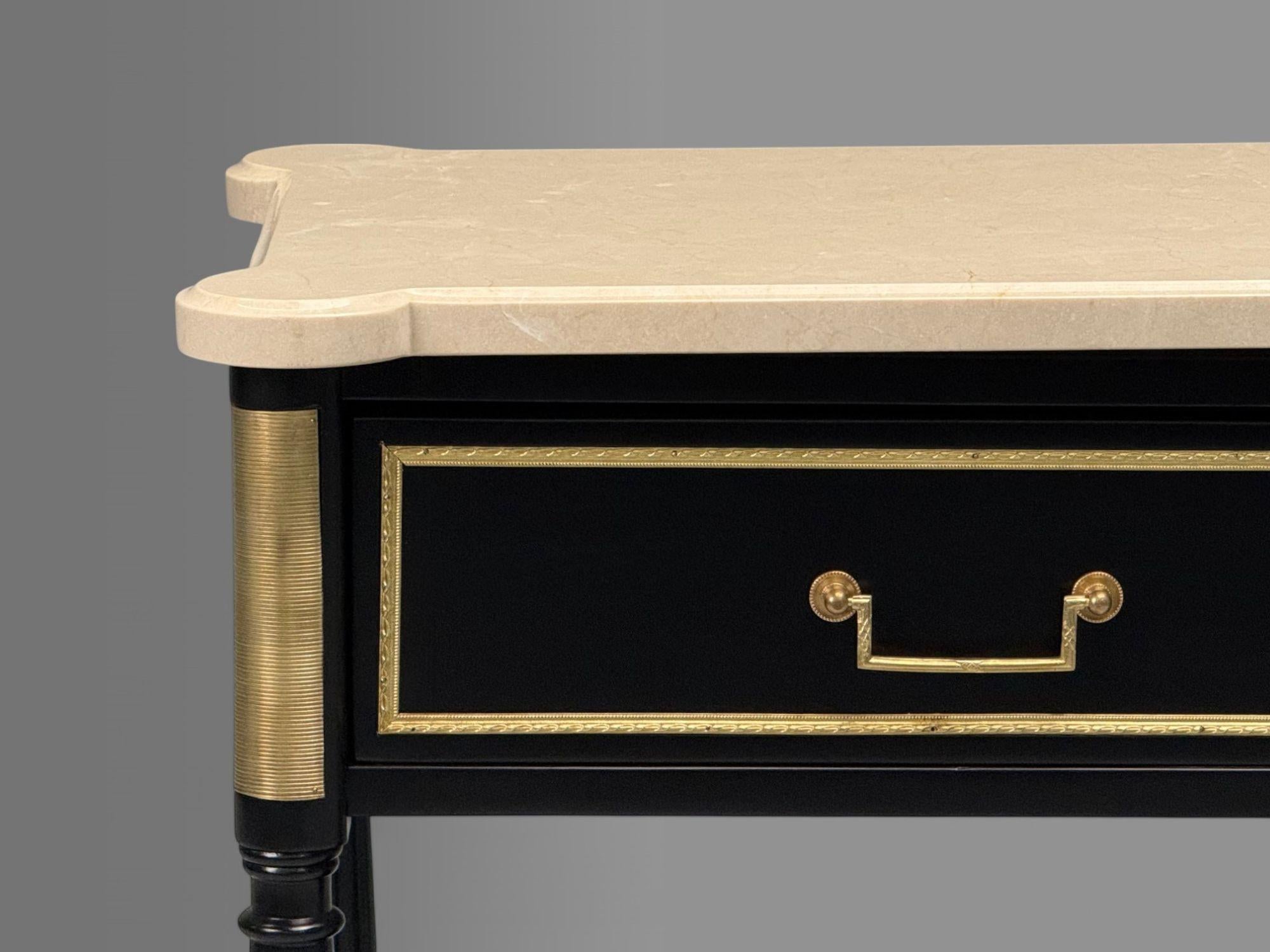 Mid-20th Century Maison Jansen attr, Hollywood Regency, Satin Black Mahogany, Large Console Table For Sale