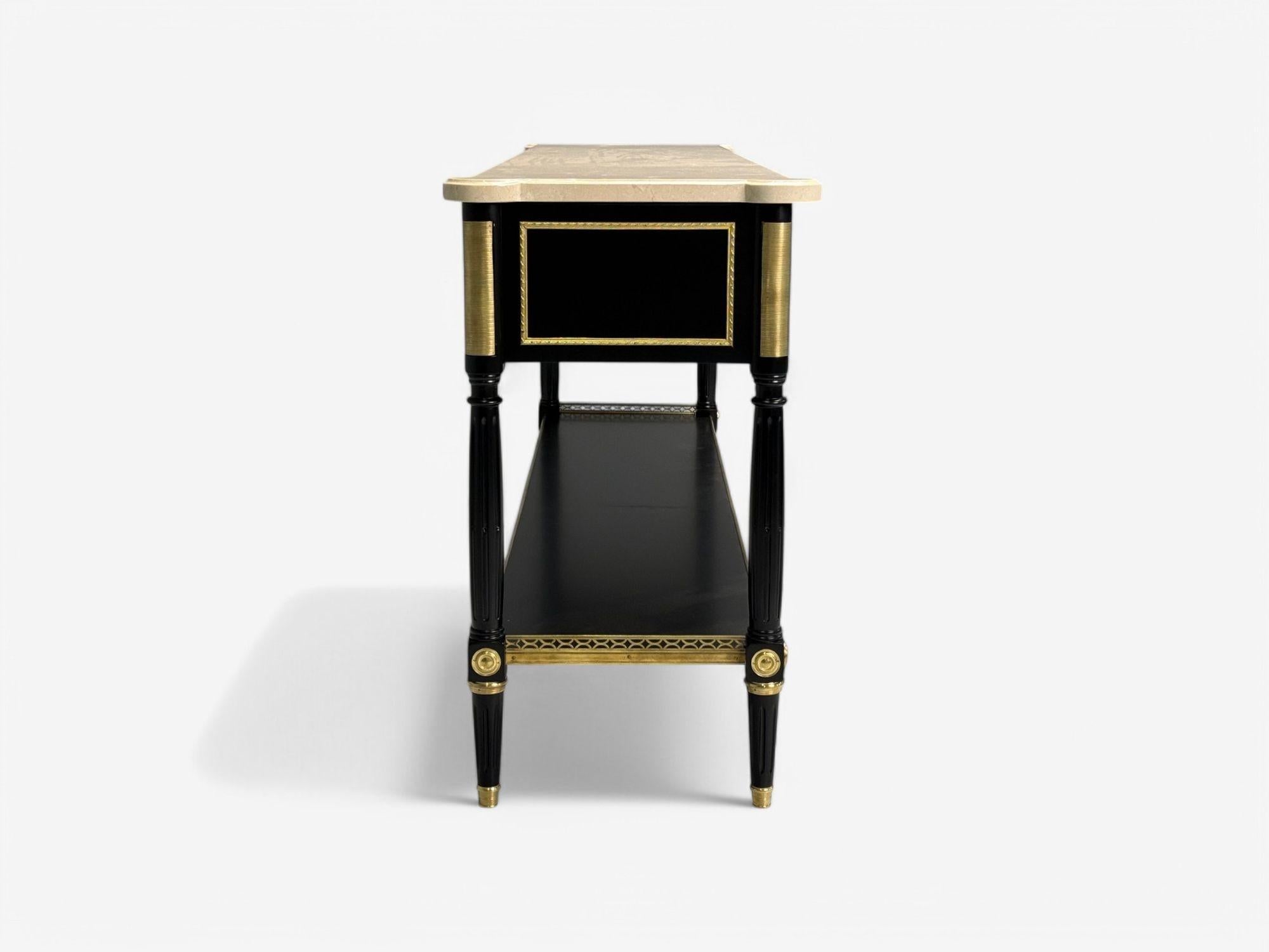 Maison Jansen attr, Hollywood Regency, Satin Black Mahogany, Large Console Table For Sale 1