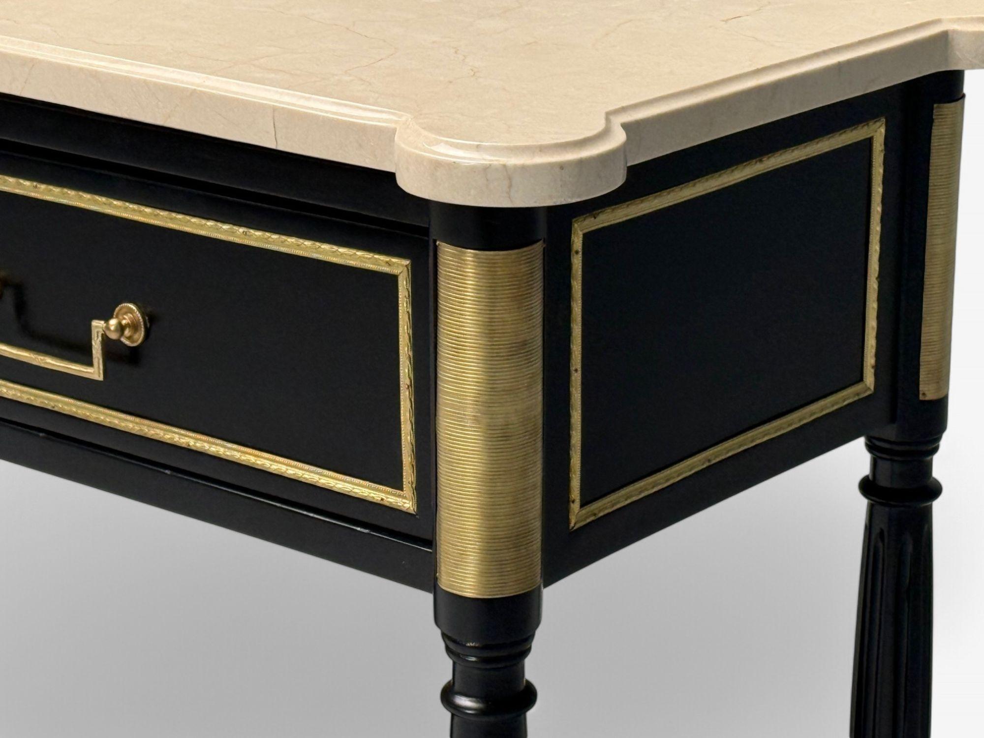 Maison Jansen attr, Hollywood Regency, Satin Black Mahogany, Large Console Table For Sale 2