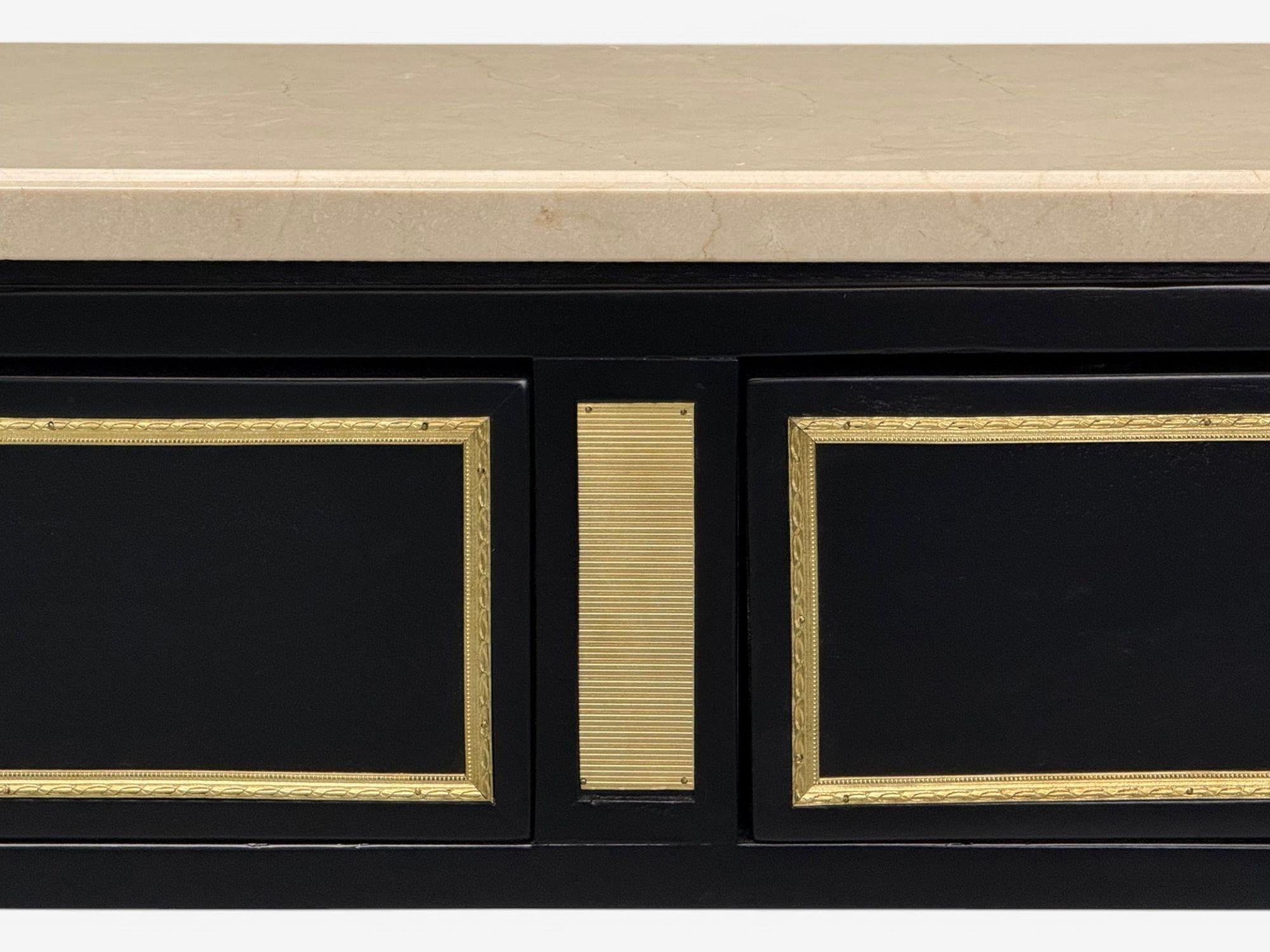 Maison Jansen attr, Hollywood Regency, Satin Black Mahogany, Large Console Table For Sale 3