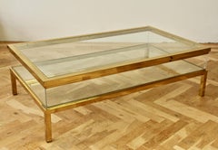 Maison Jansen Attribut Large Brass Slide Top Vitrine Midcentury Coffee Table