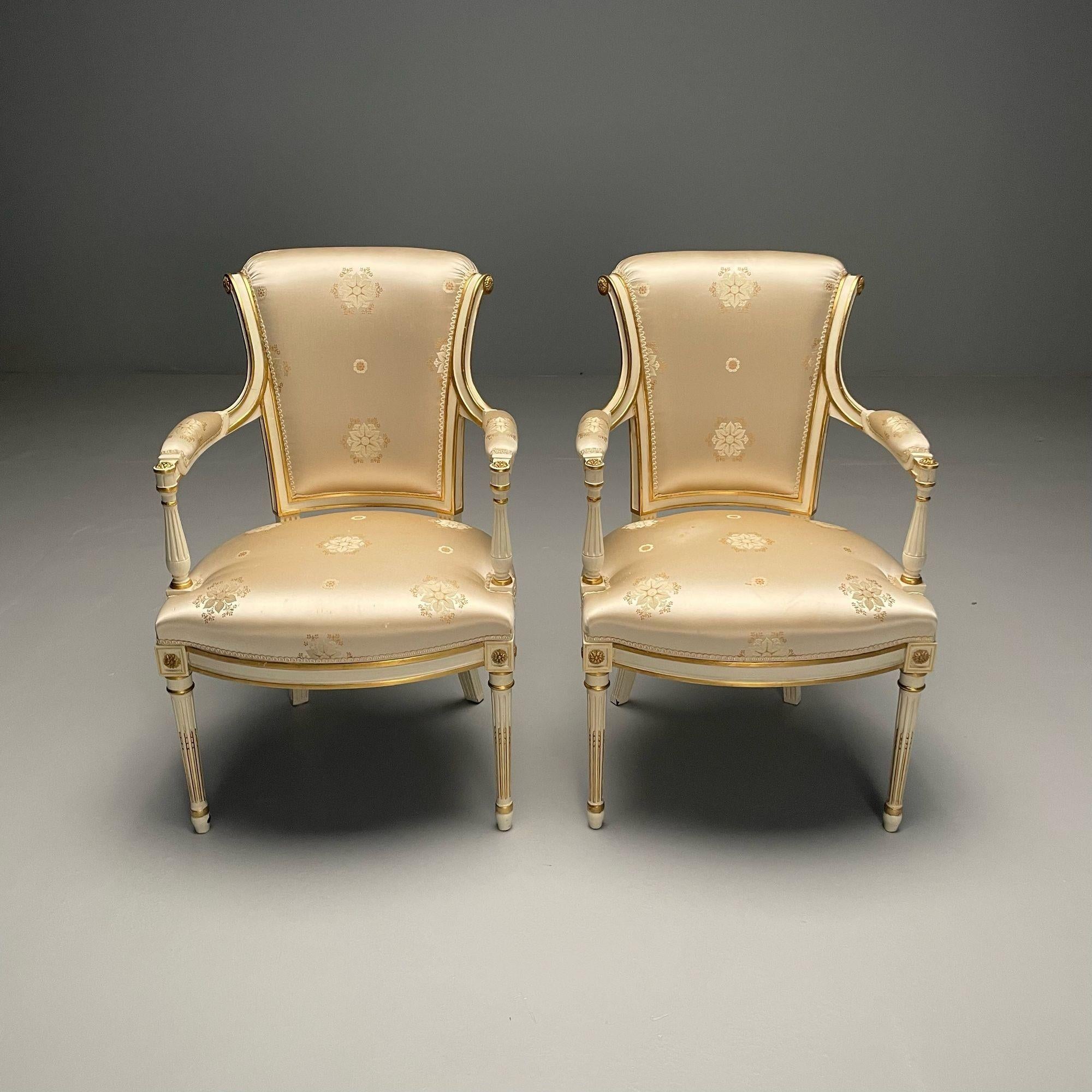 Maison Jansen Attr., Louis XVI Style, Hollywood Regency, Fauteuils, Scalamandre In Good Condition For Sale In Manhasset, NY