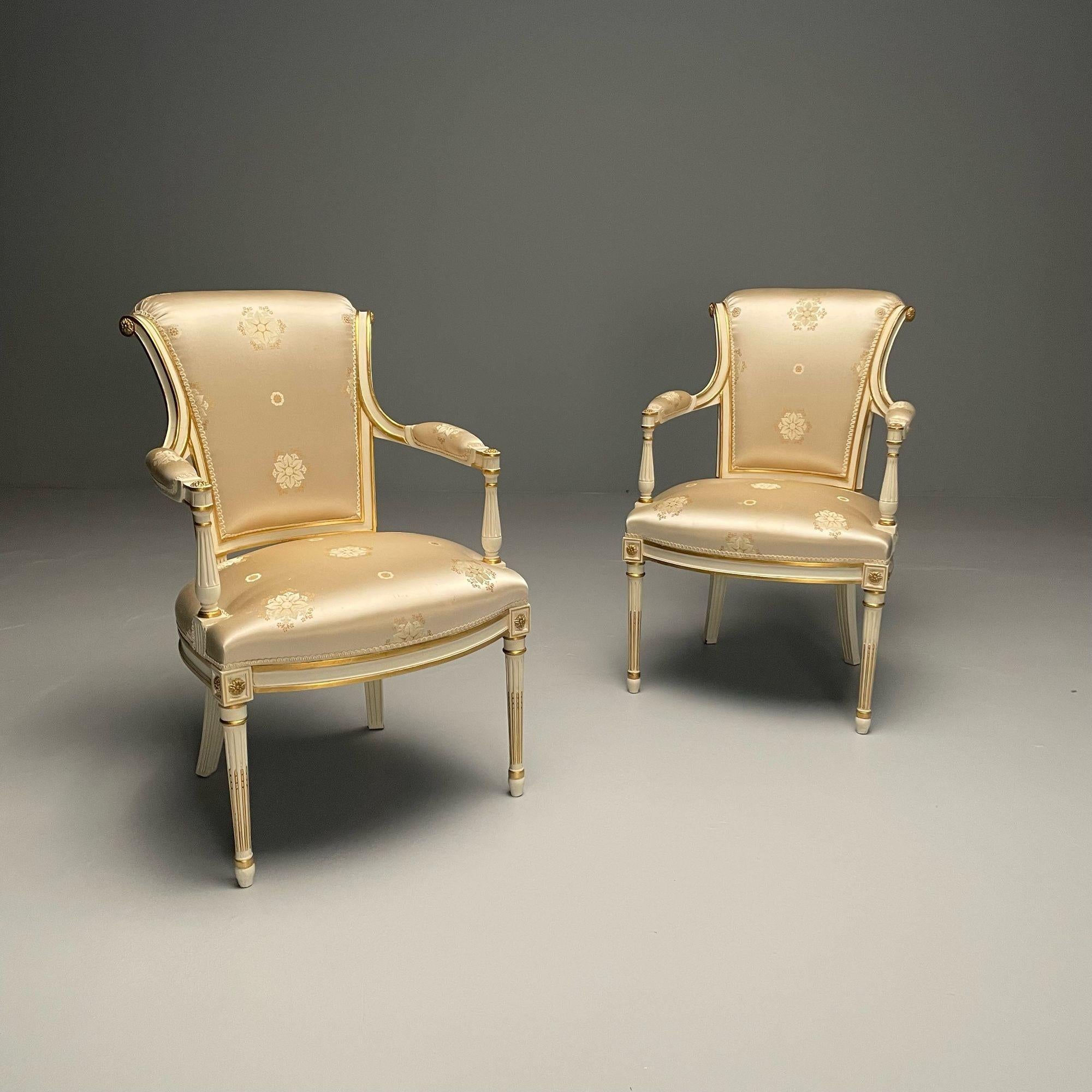 20th Century Maison Jansen Attr., Louis XVI Style, Hollywood Regency, Fauteuils, Scalamandre For Sale