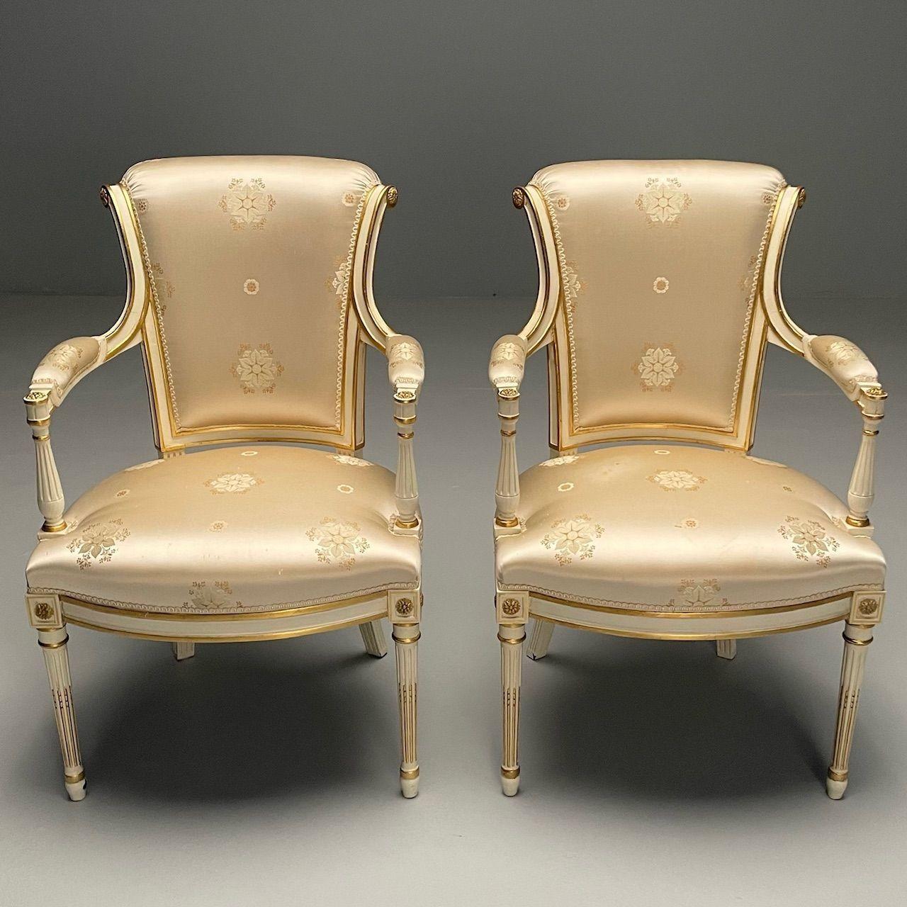 Wood Maison Jansen Attr., Louis XVI Style, Hollywood Regency, Fauteuils, Scalamandre For Sale