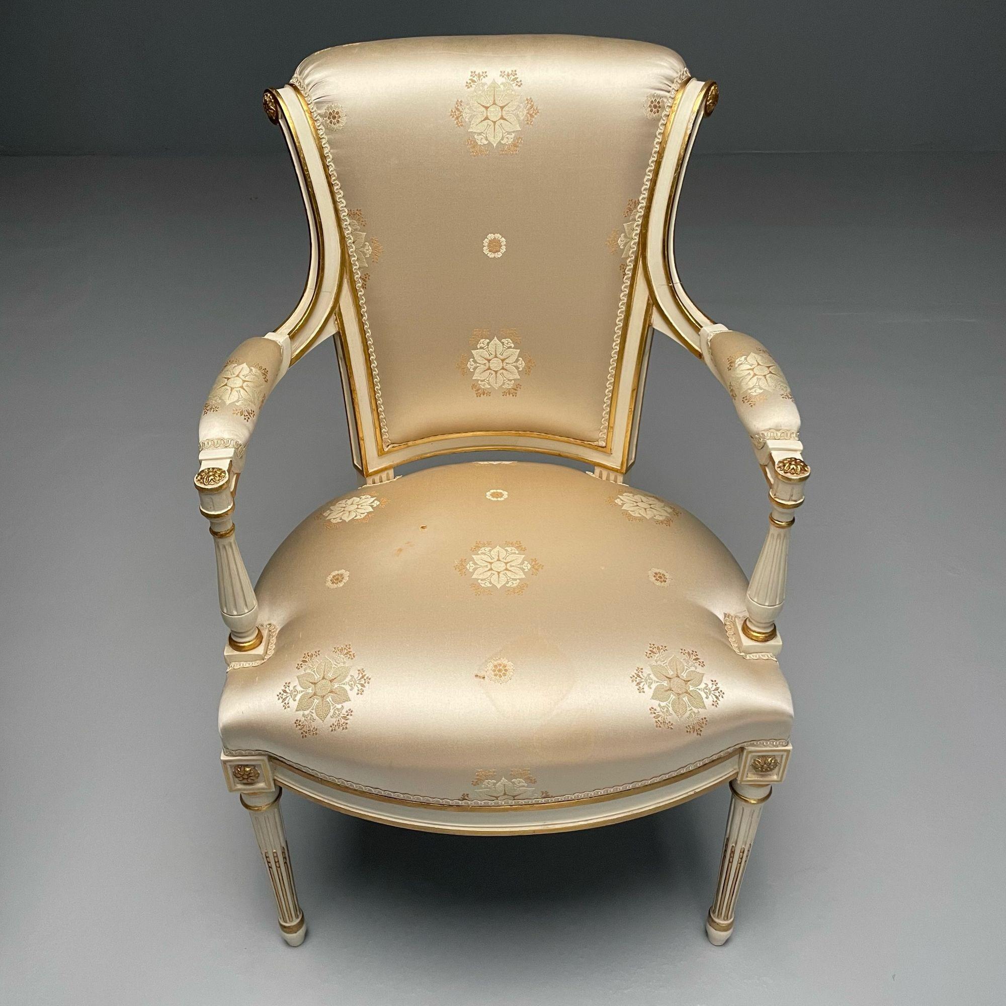 Maison Jansen Attr., Louis XVI Style, Hollywood Regency, Fauteuils, Scalamandre For Sale 1