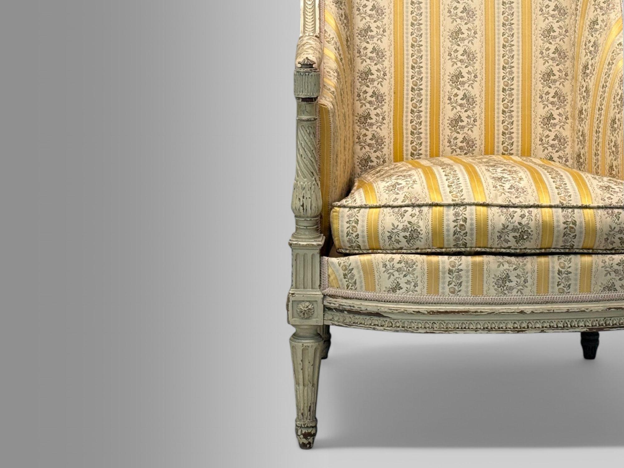 Fabric Maison Jansen attr, Louis XVI Style, Painted Wood, Lounge Chairs, France, 1920s For Sale