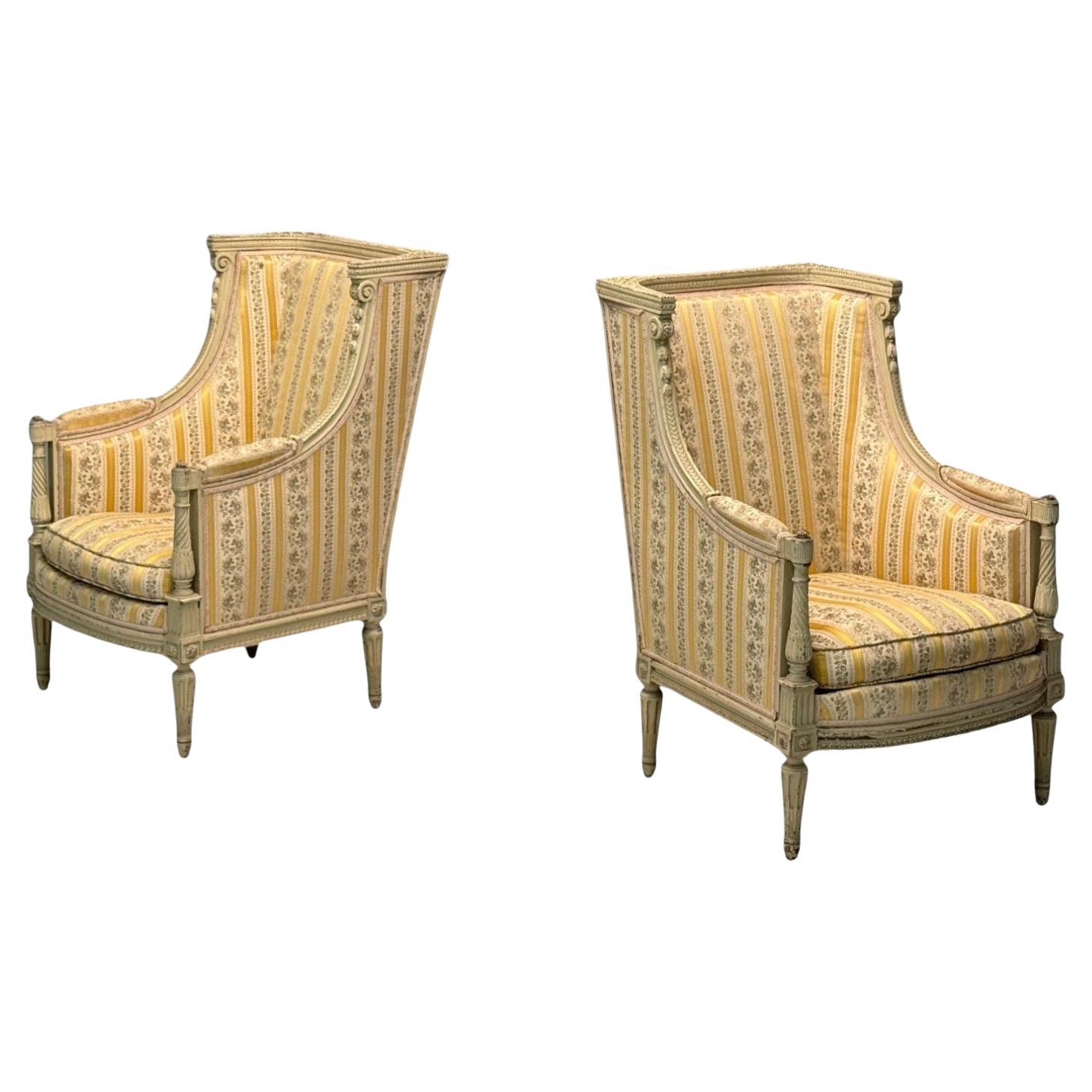Maison Jansen attr, Louis XVI Style, Painted Wood, Lounge Chairs, France, 1920s