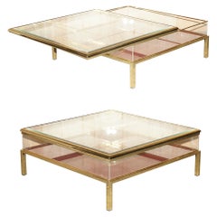 MAISON JANSEN ATTR MID CENTURY MODERN SHOWCASE DiSPLAY BRASS GLASS COFFEE TABLE