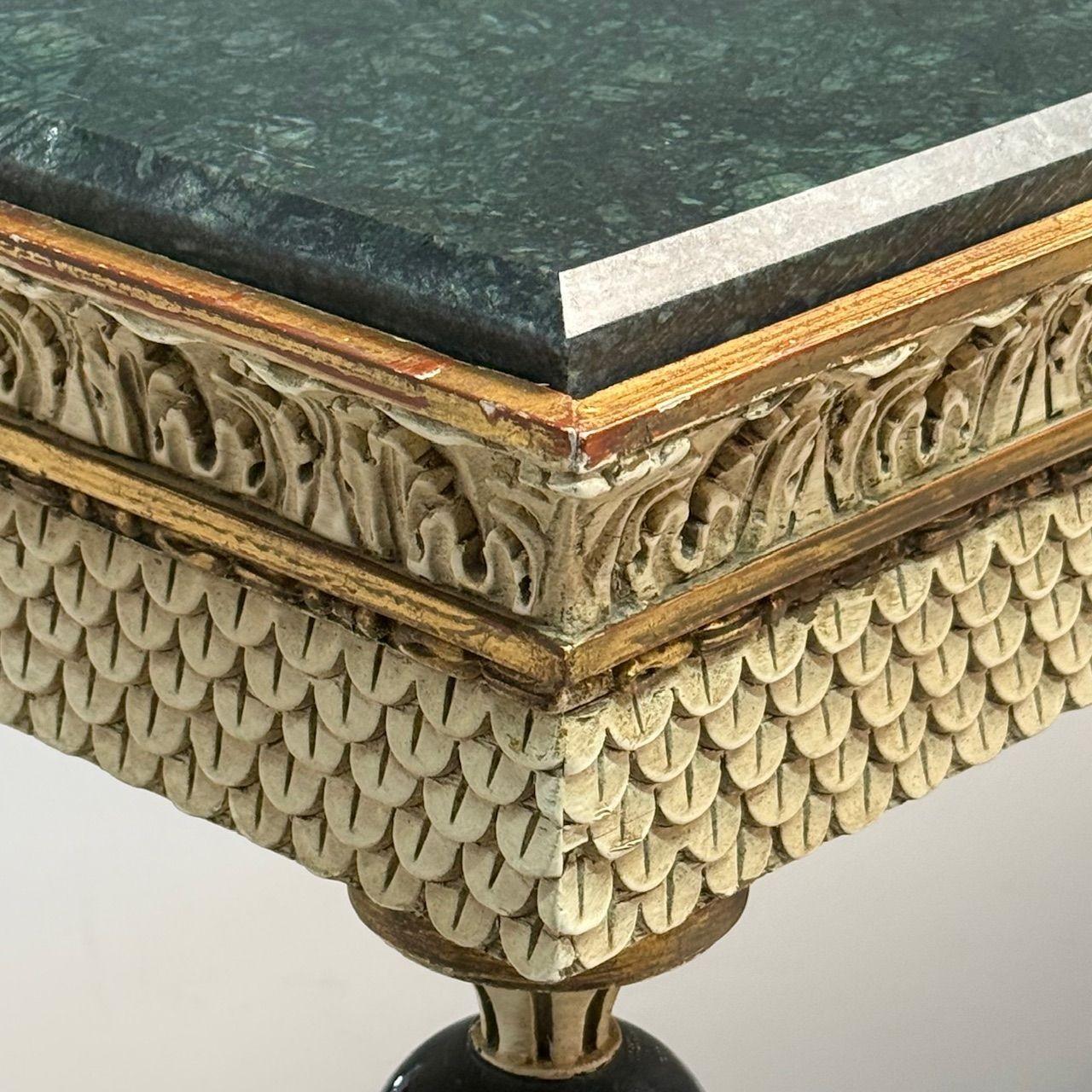 Consoles de style néoclassique Maison Jansen, bois sculpté, marbre vert 3
