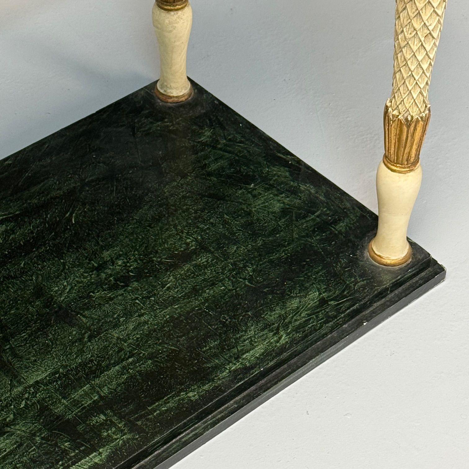 Consoles de style néoclassique Maison Jansen, bois sculpté, marbre vert 4