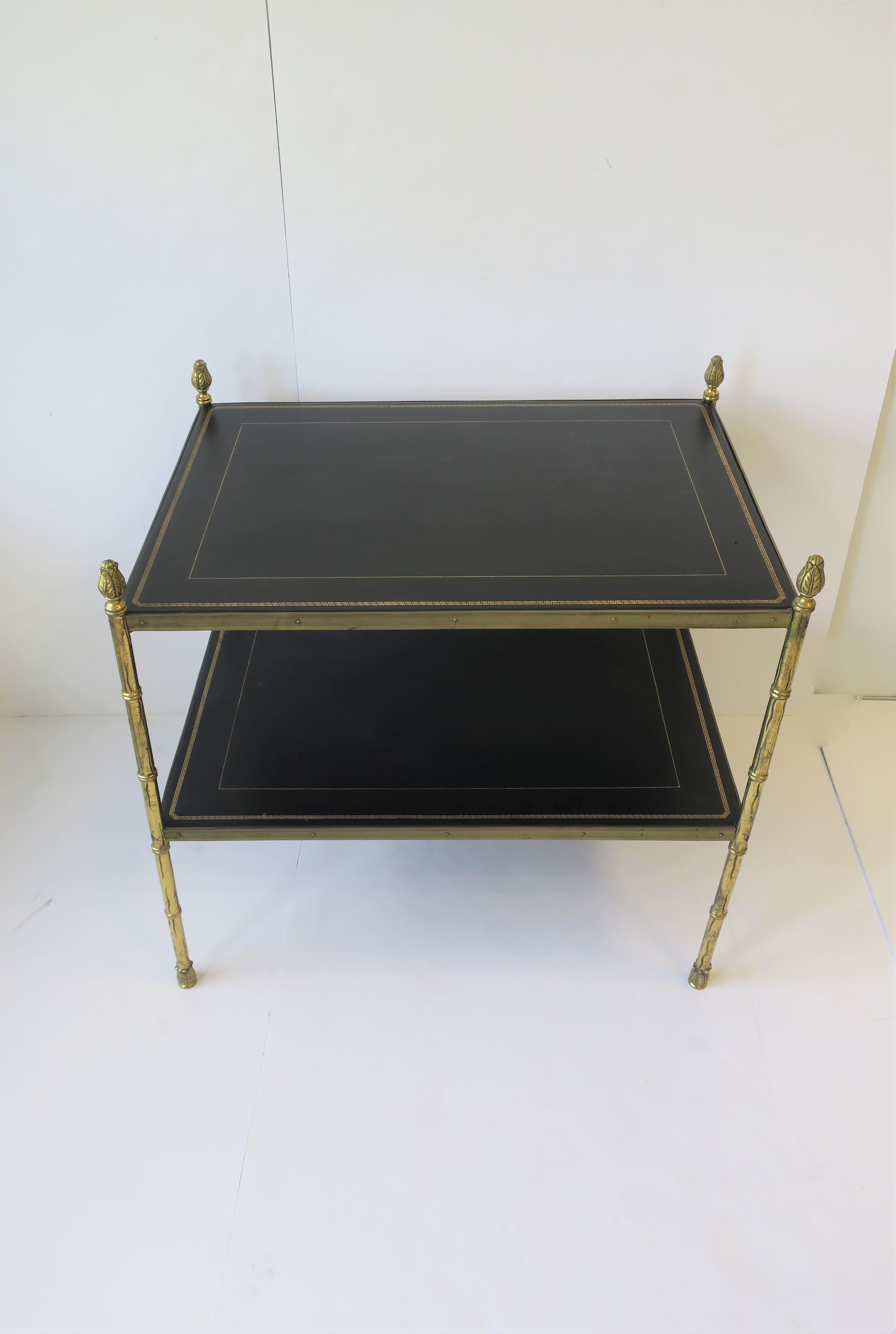 Maison Jansen Attributed Brass and Black Leather Two-Tier End Table from Spain 5