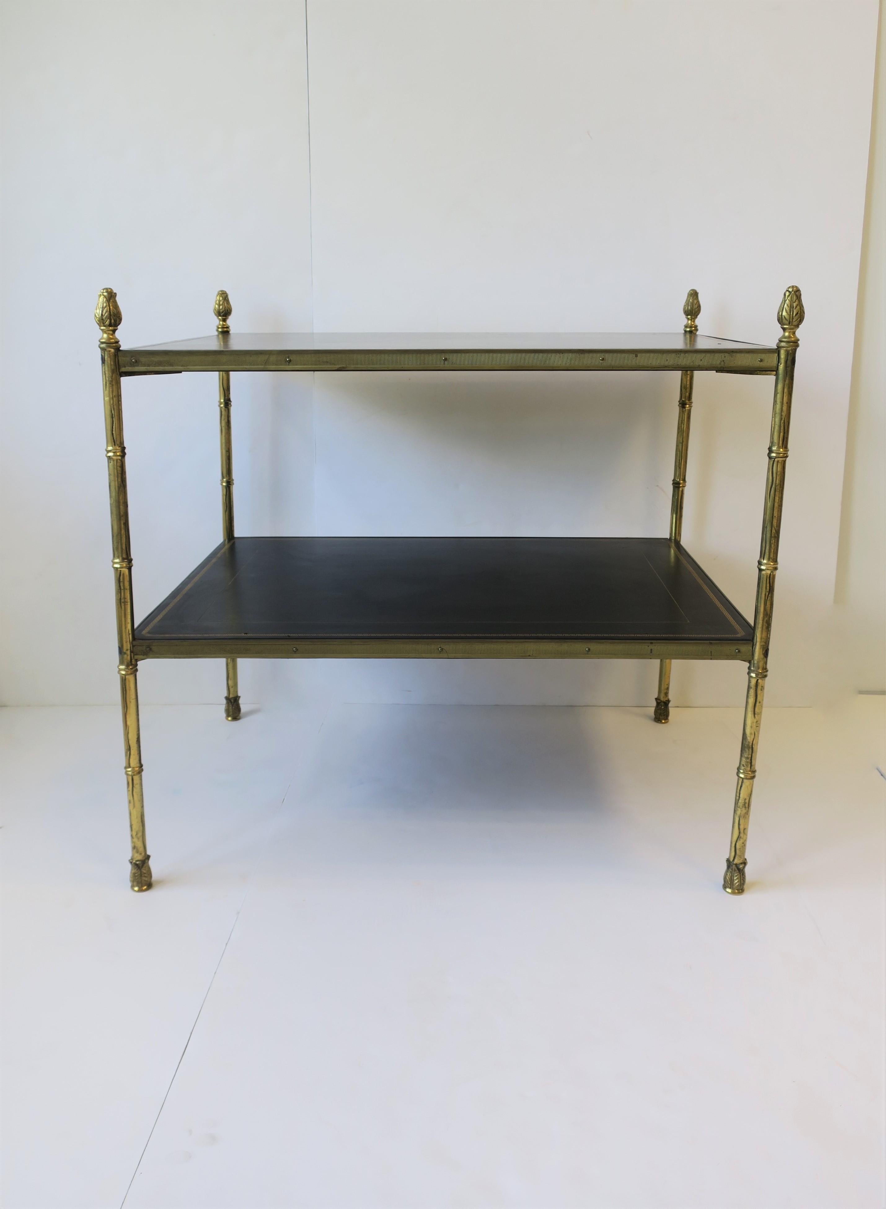 Maison Jansen Attributed Brass and Black Leather Two-Tier End Table from Spain 6