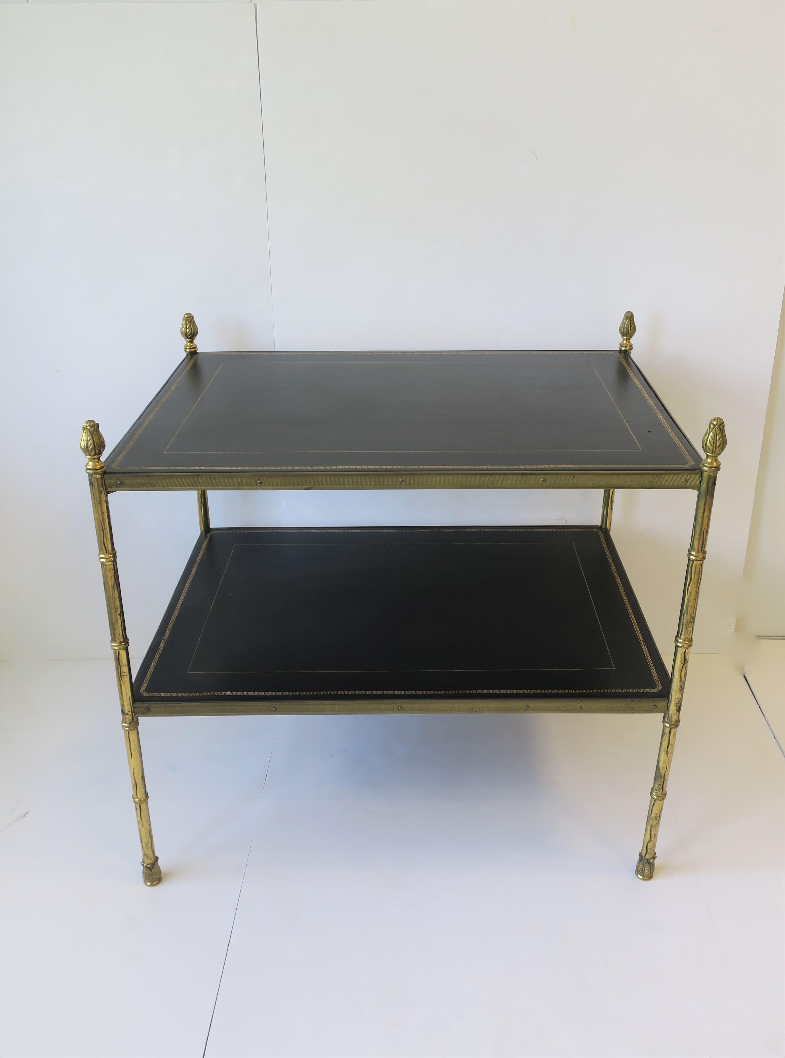 Maison Jansen Attributed Brass and Black Leather Two-Tier End Table from Spain 7