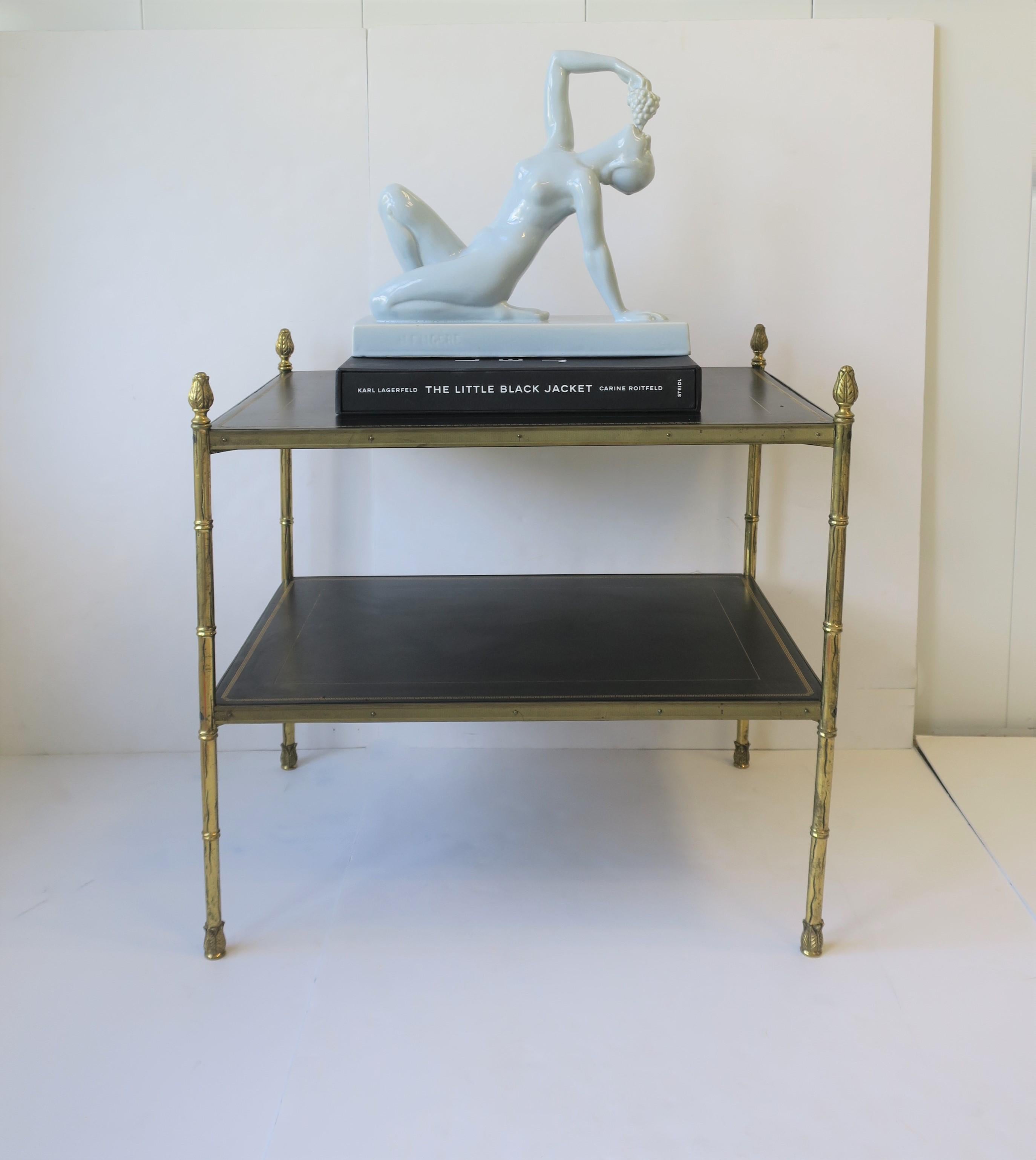 Maison Jansen Attributed Brass and Black Leather Two-Tier End Table from Spain 8