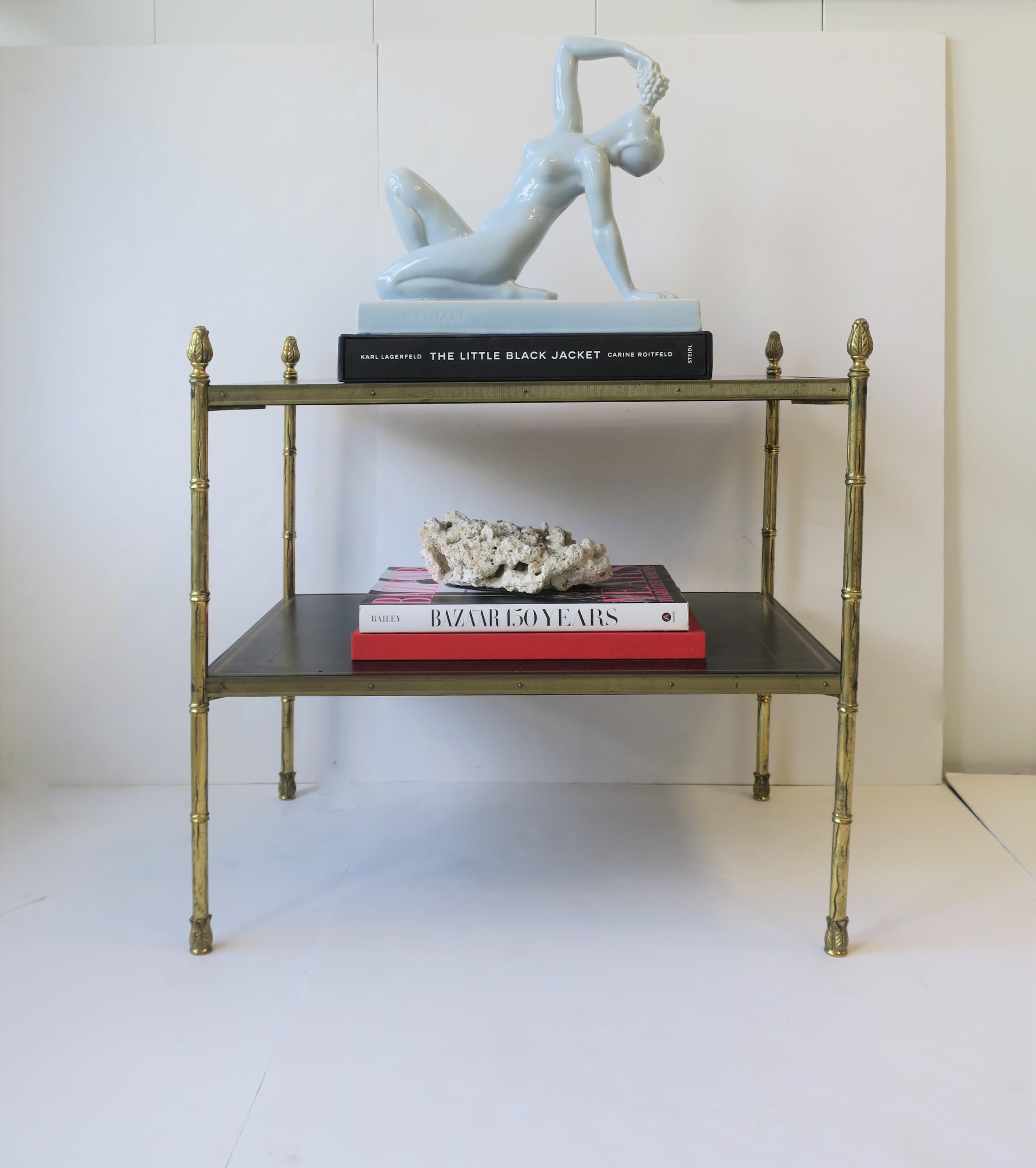 Maison Jansen Attributed Brass and Black Leather Two-Tier End Table from Spain 9