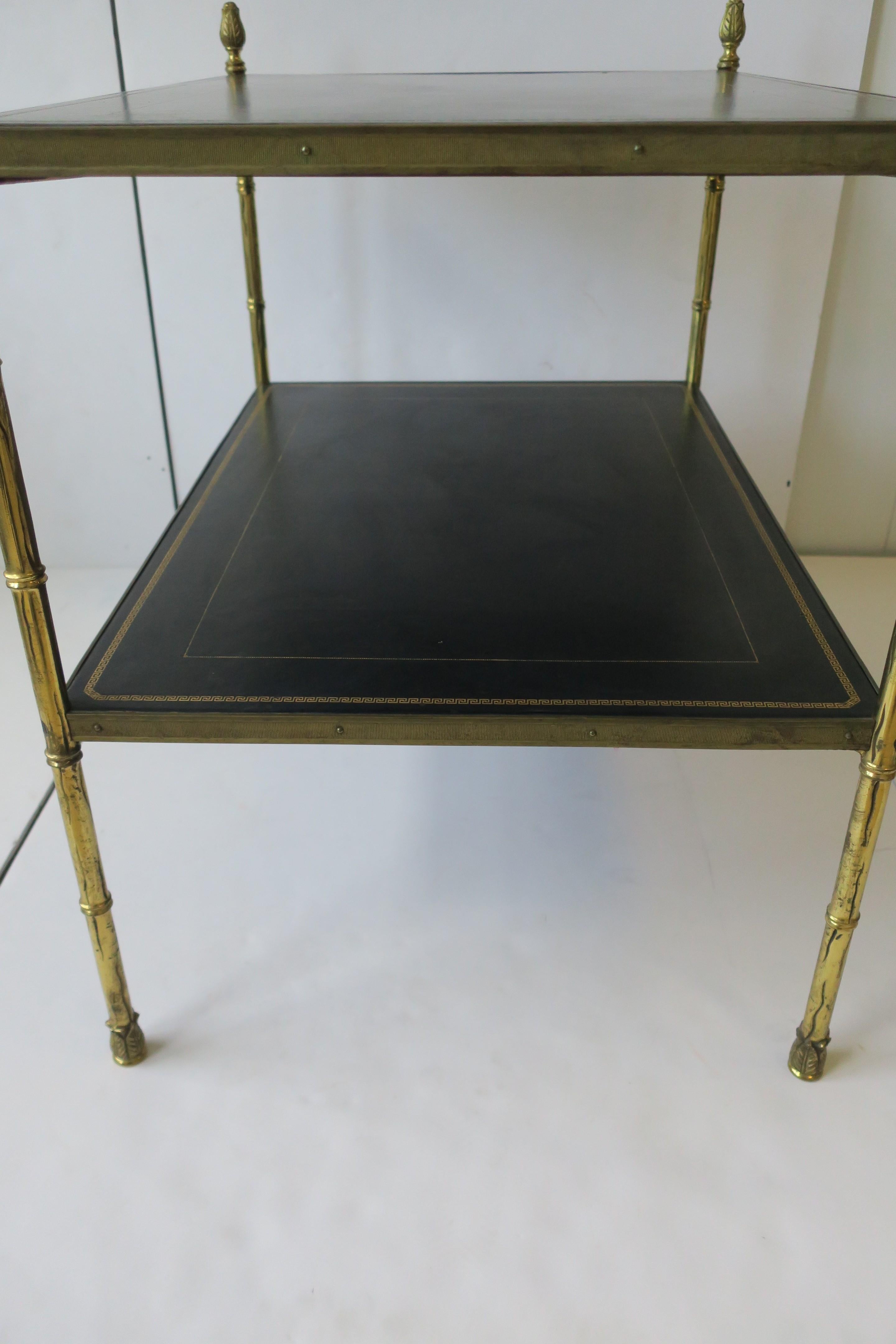 Maison Jansen Attributed Brass and Black Leather Two-Tier End Table from Spain 1