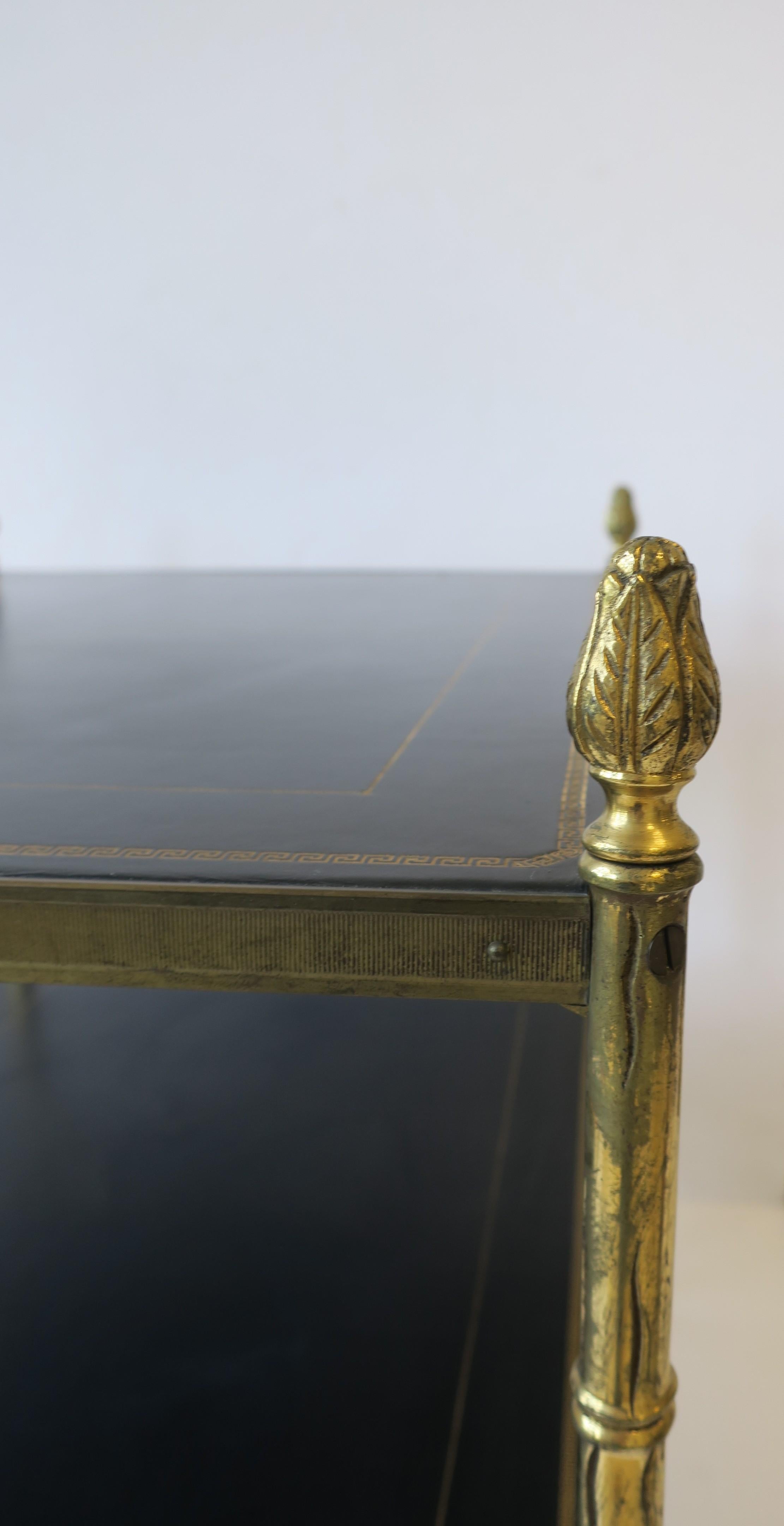 Maison Jansen Attributed Brass and Black Leather Two-Tier End Table from Spain 3