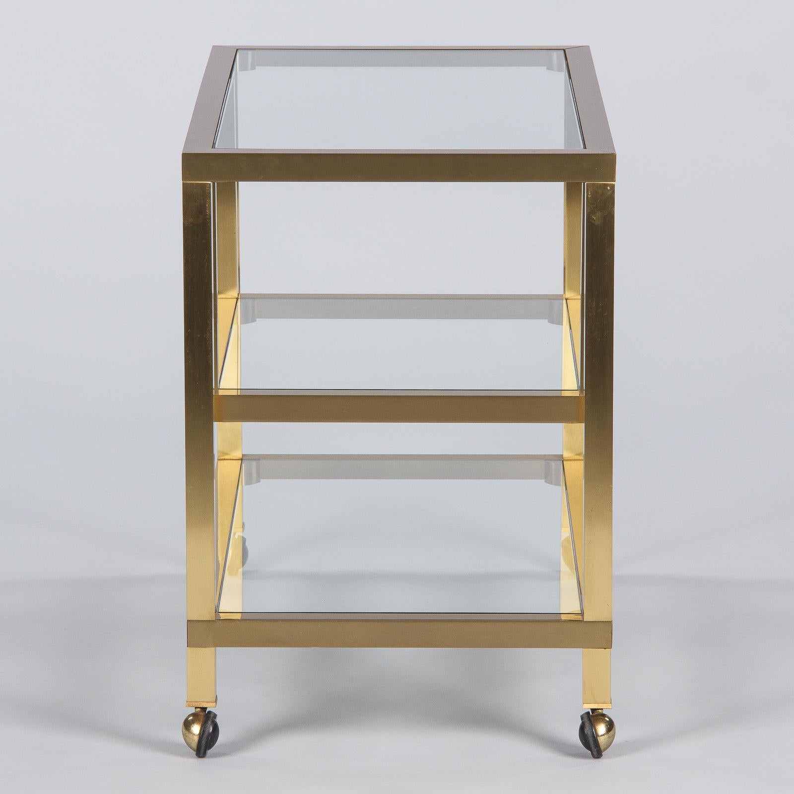 Maison Jansen Attributed Brass Bar Cart with Glass Tops, France, 1970s 10