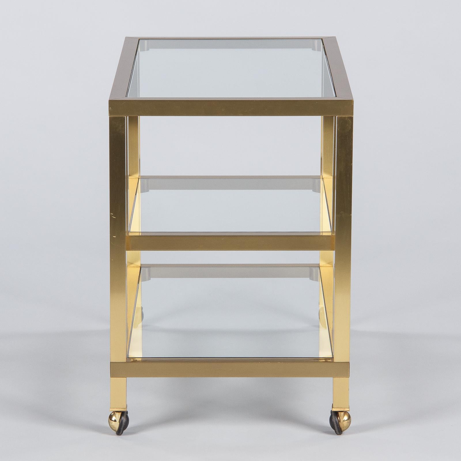 Maison Jansen Attributed Brass Bar Cart with Glass Tops, France, 1970s 1