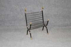 Maison Jansen Attributed Brass & Metal Rams head & Hoofed Magazine Rack