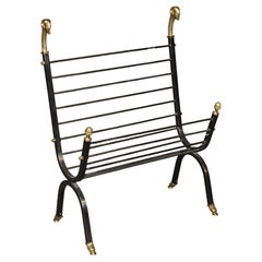Maison Jansen Attributed Brass & Metal Rams head & Hoofed Magazine Rack