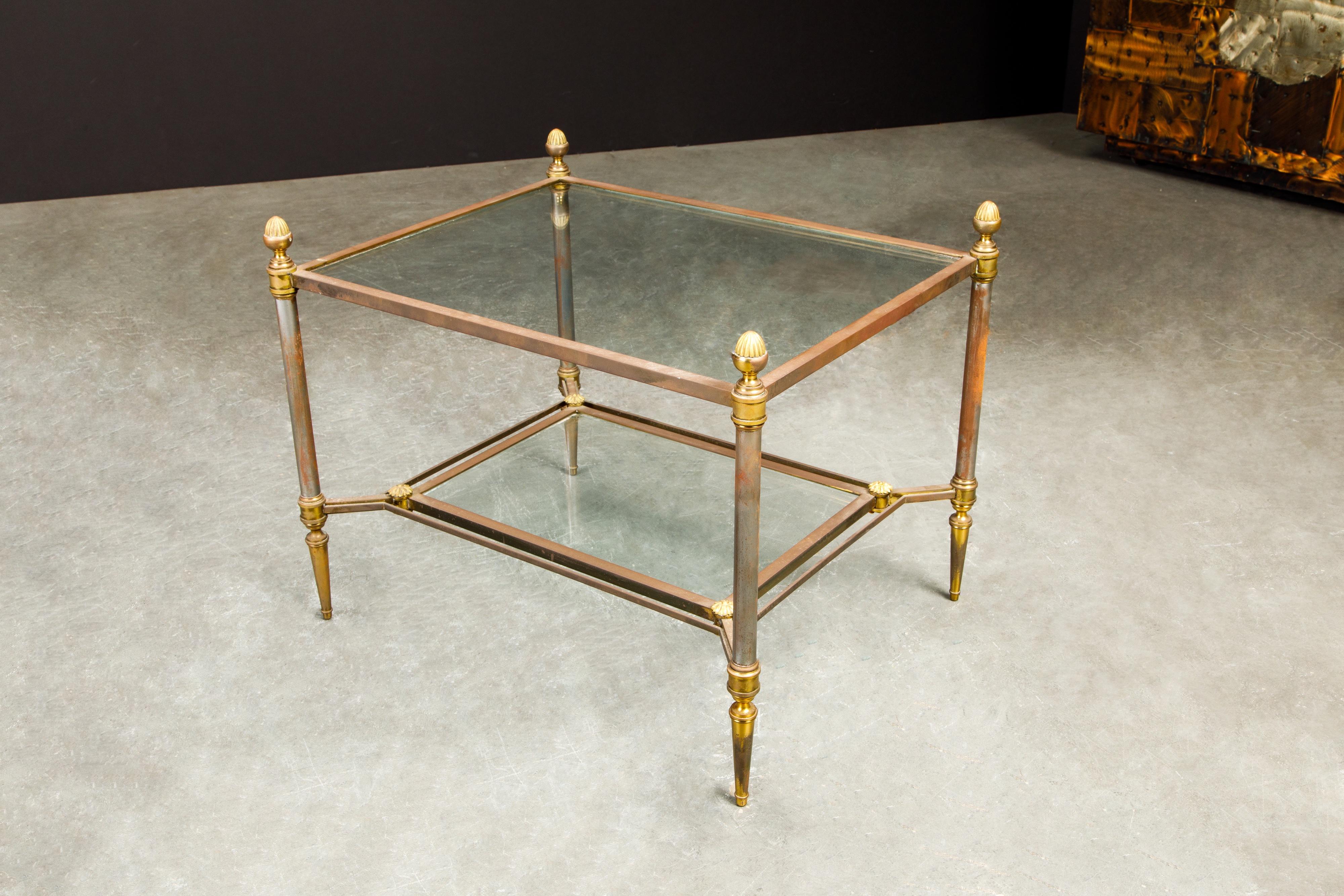 Maison Jansen Attributed Brass, Steel and Glass Tiered Side Table, circa 1960  For Sale 5