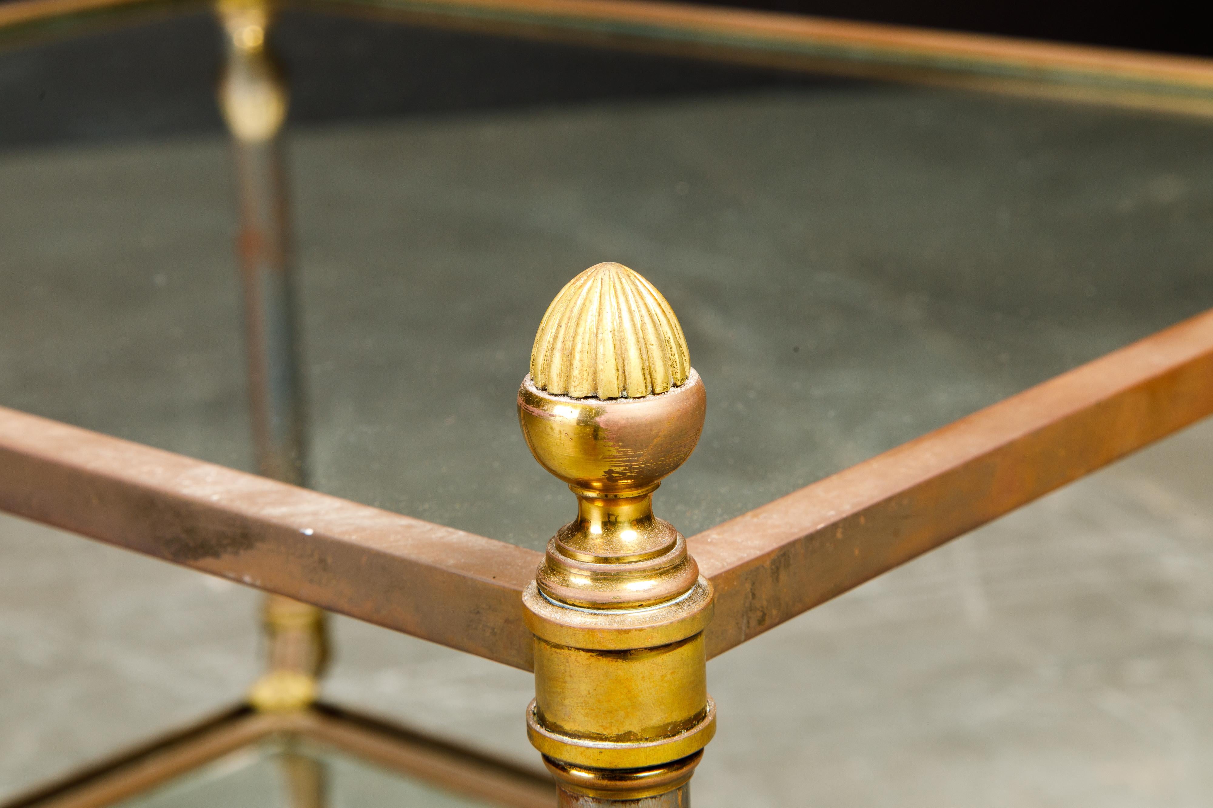 Maison Jansen Attributed Brass, Steel and Glass Tiered Side Table, circa 1960  For Sale 7