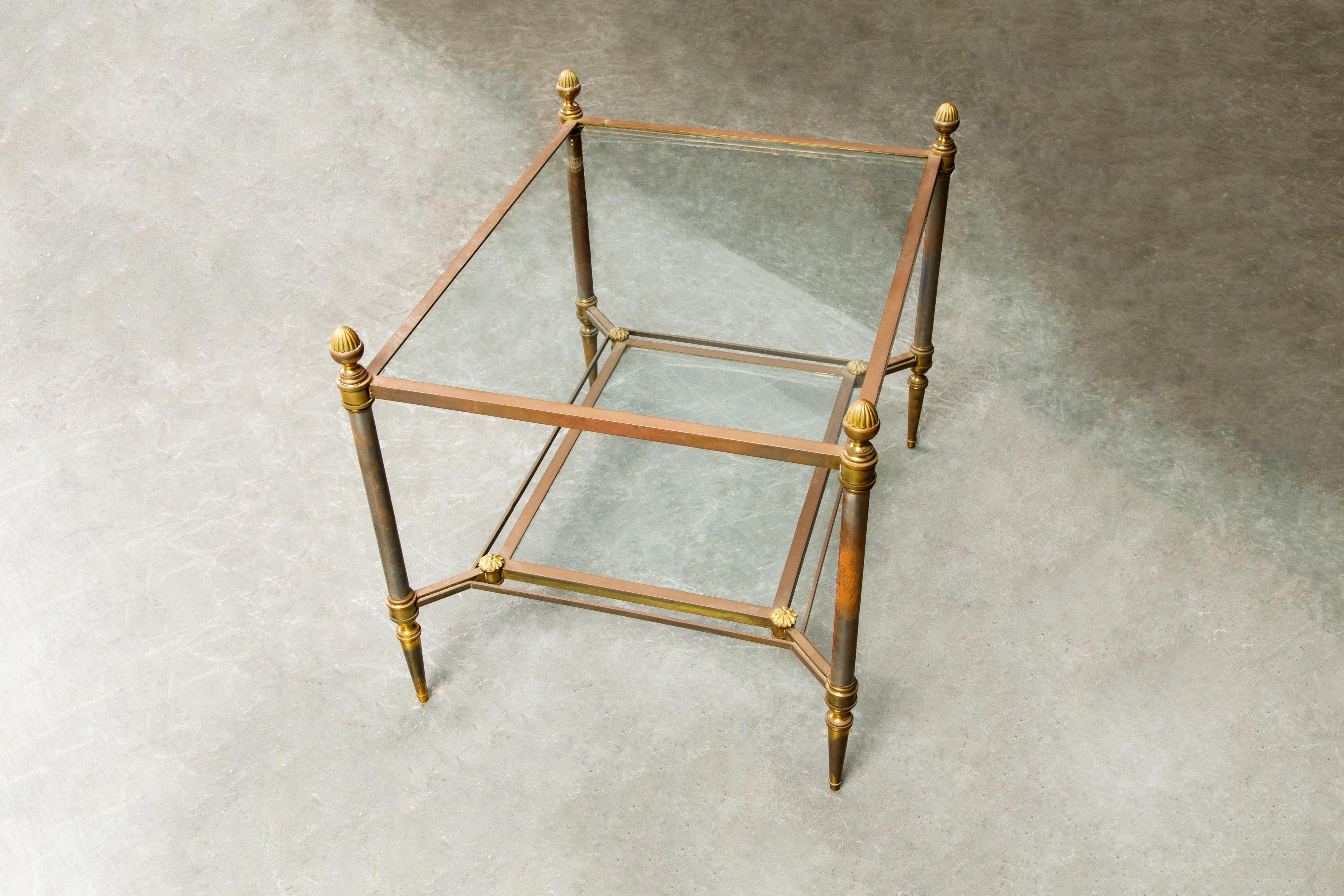 Maison Jansen Attributed Brass, Steel and Glass Tiered Side Table, circa 1960  For Sale 8
