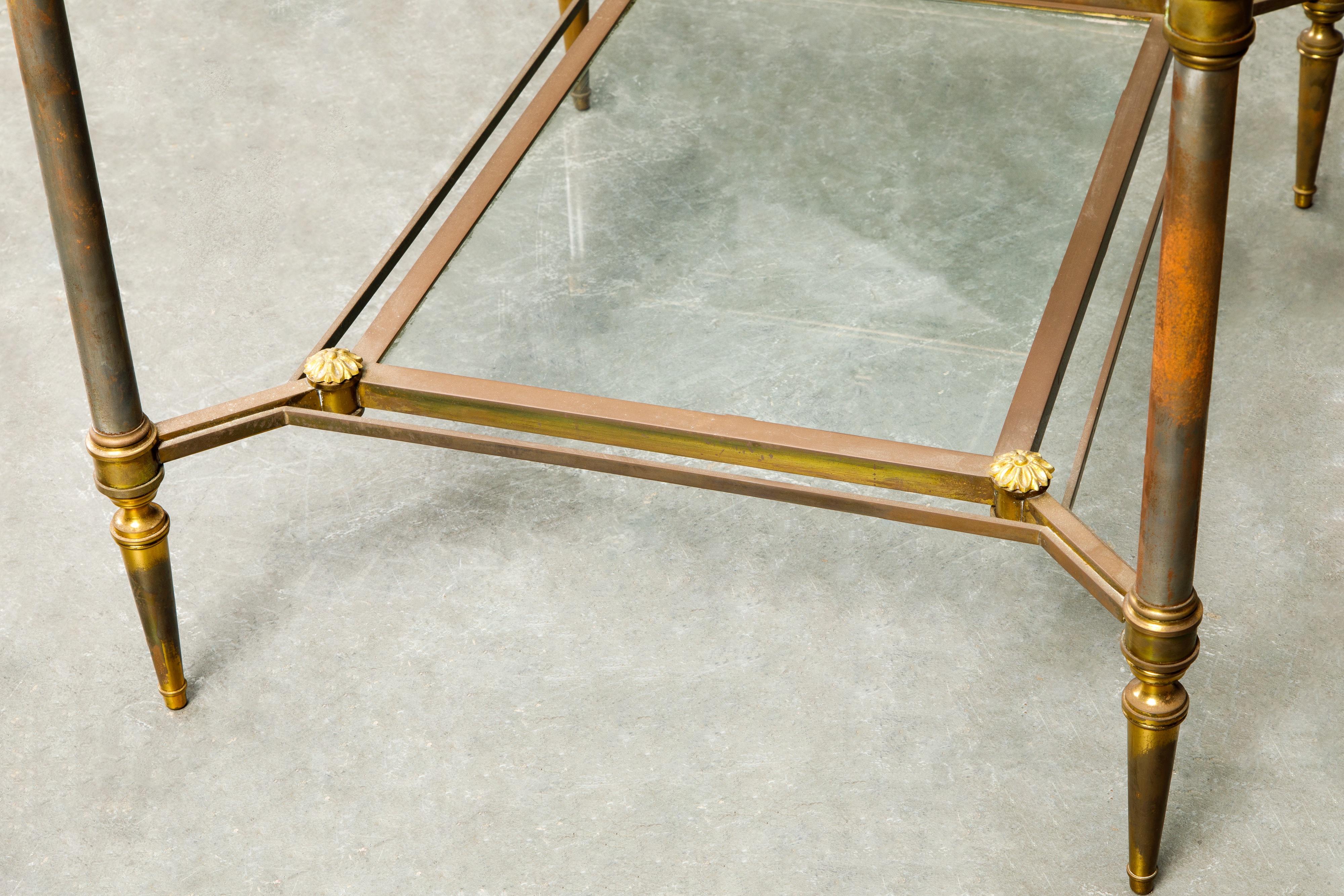 Maison Jansen Attributed Brass, Steel and Glass Tiered Side Table, circa 1960  For Sale 9