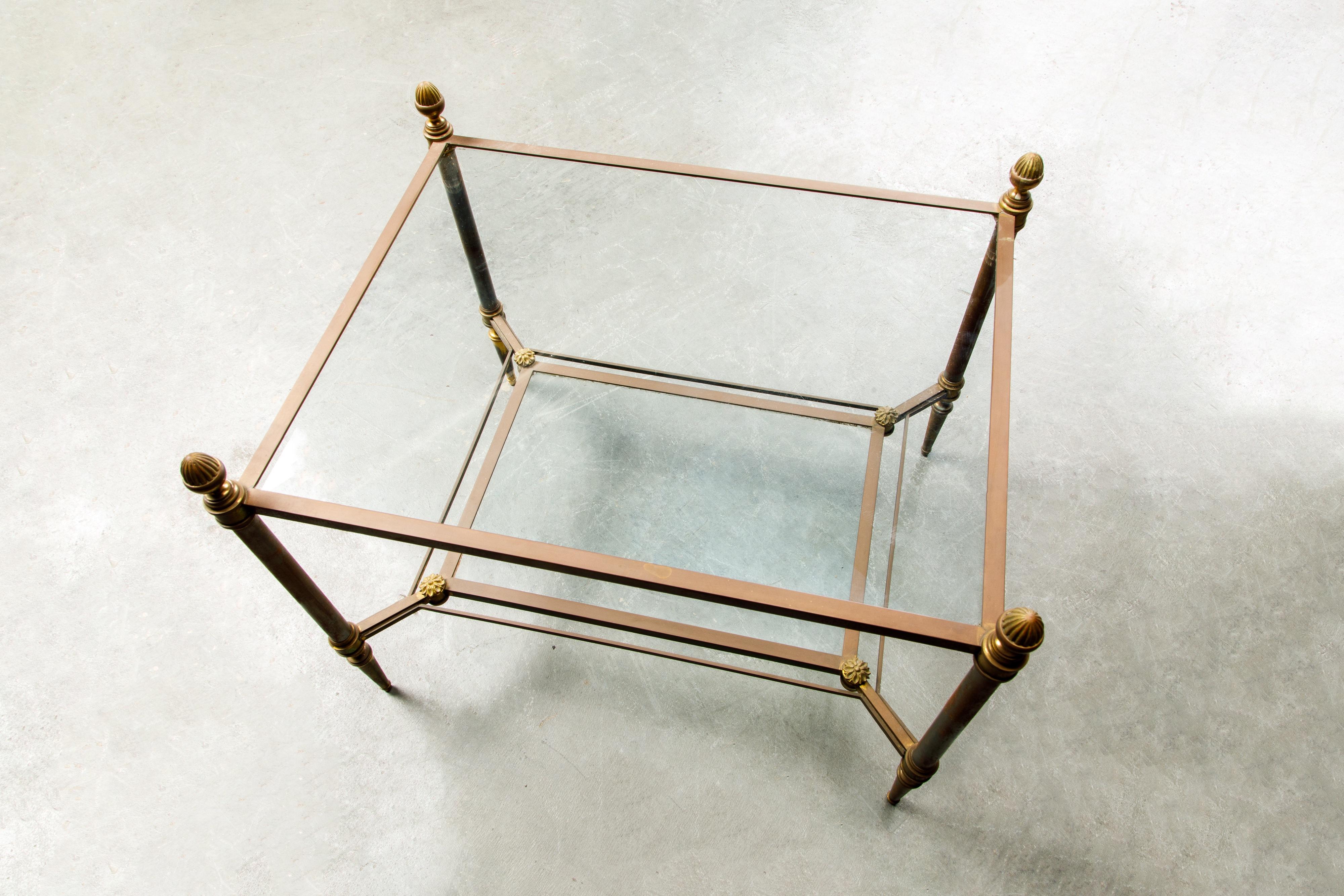 Maison Jansen Attributed Brass, Steel and Glass Tiered Side Table, circa 1960  For Sale 11