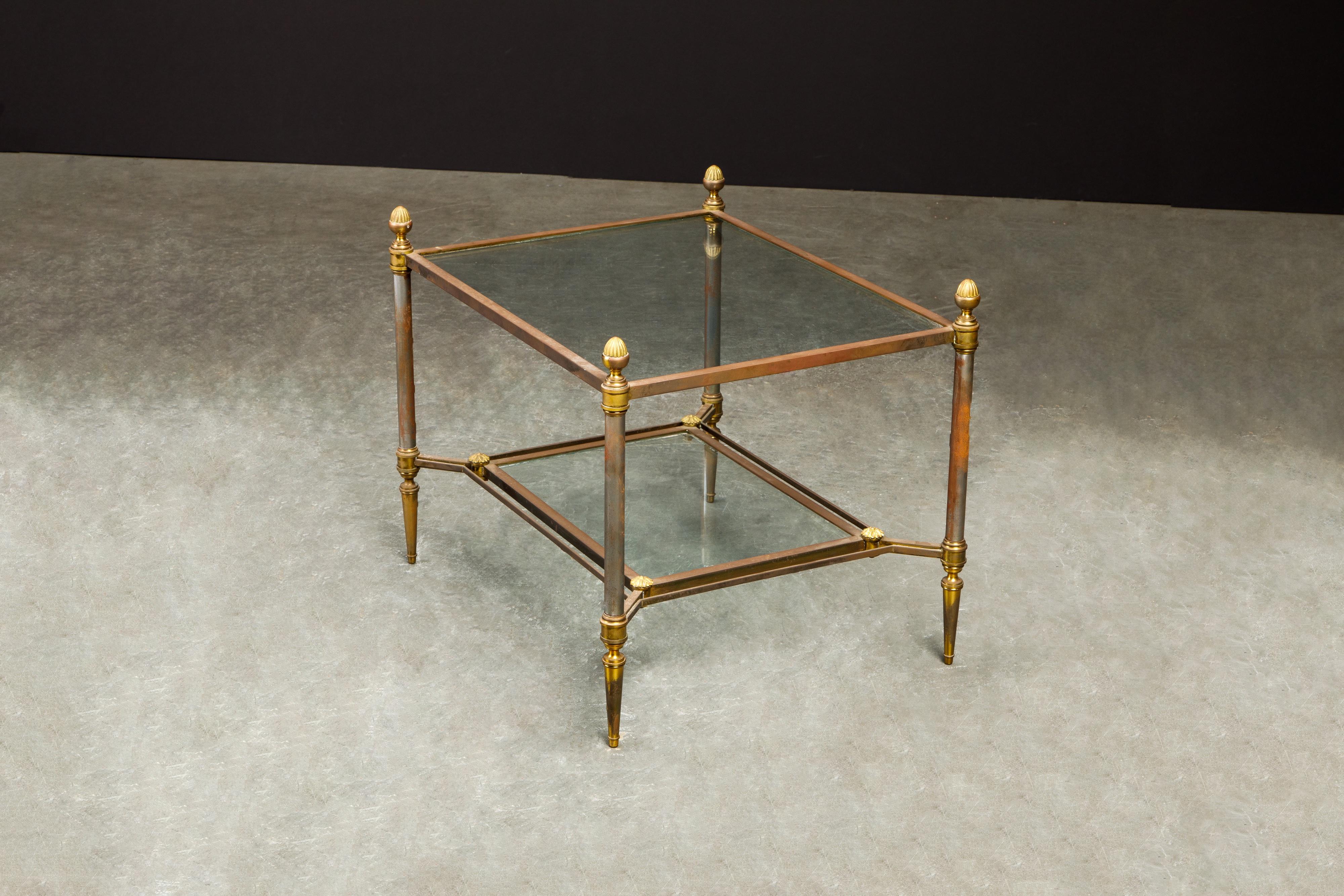 Maison Jansen Attributed Brass, Steel and Glass Tiered Side Table, circa 1960  For Sale 13