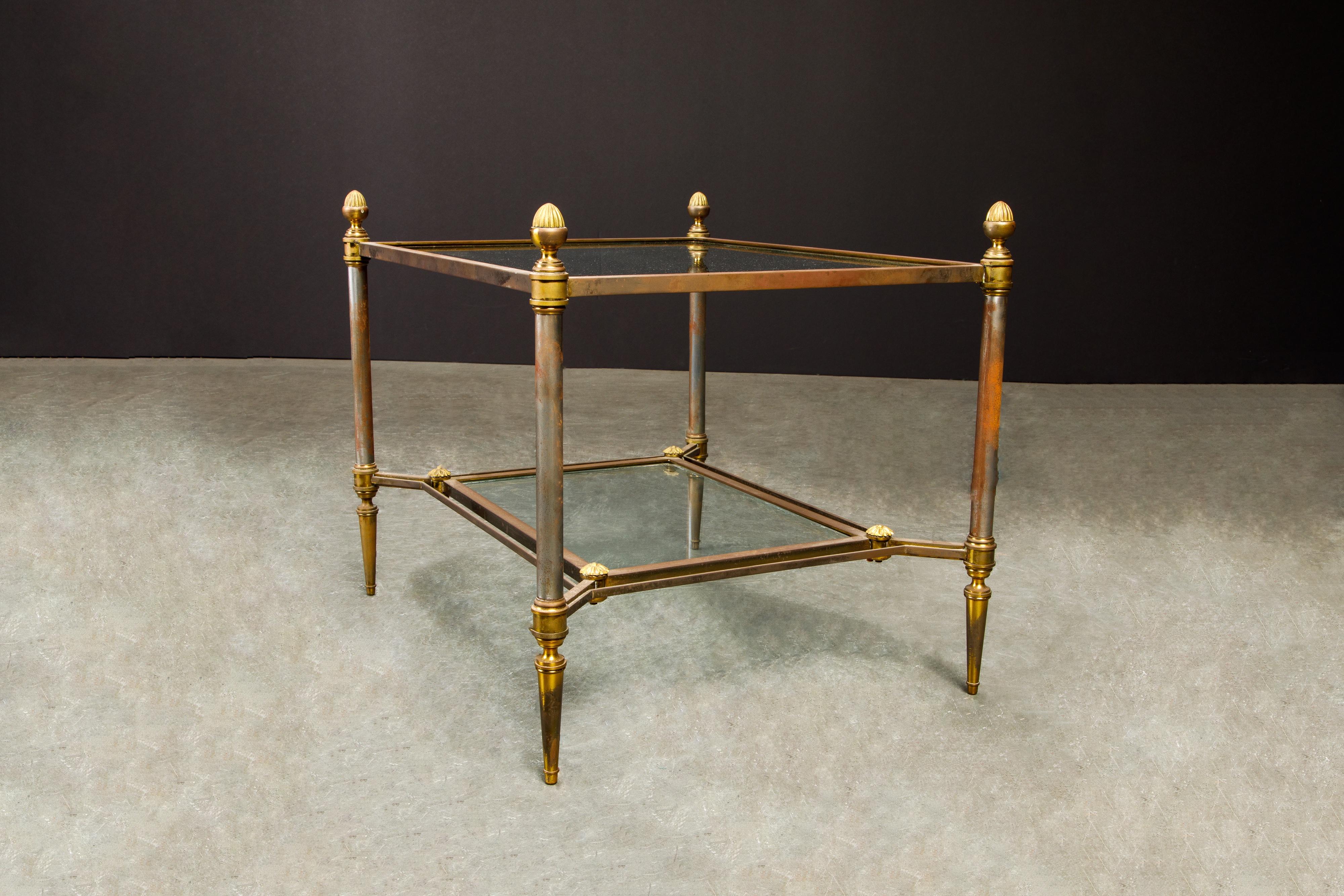 Maison Jansen Attributed Brass, Steel and Glass Tiered Side Table, circa 1960  For Sale 14