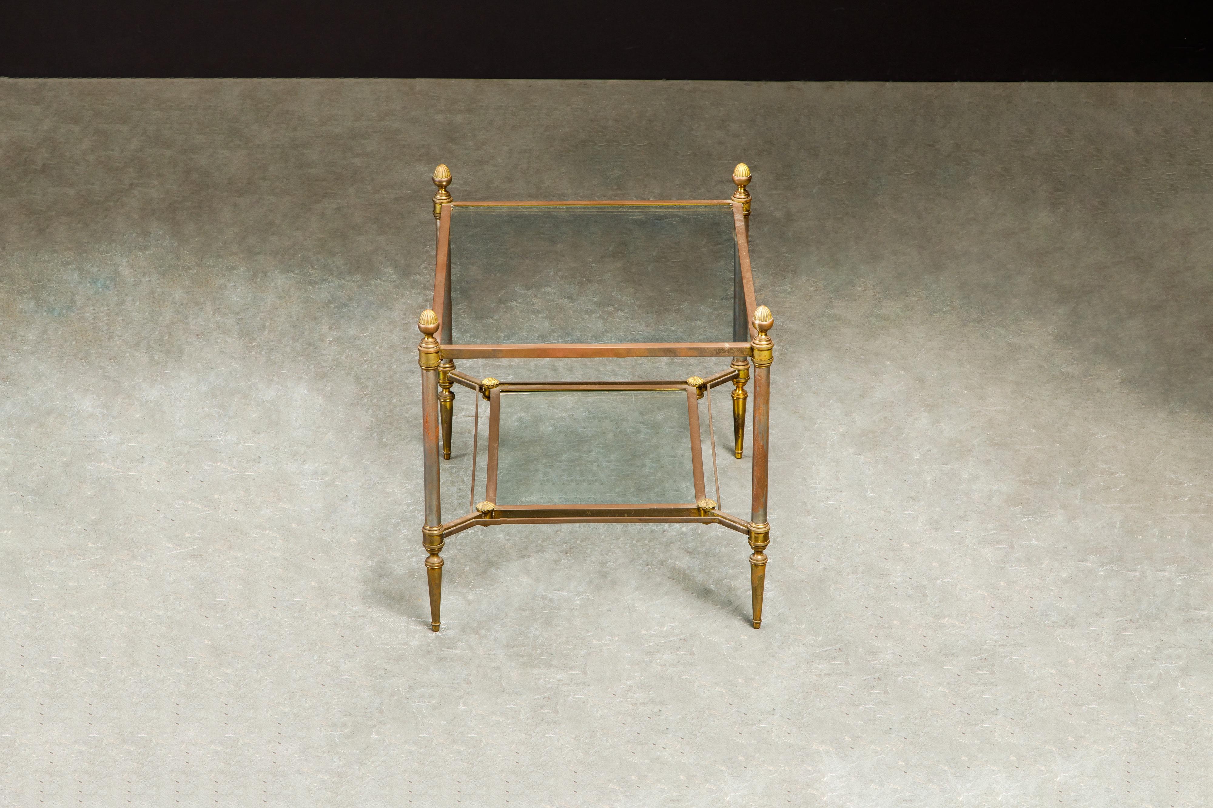 Maison Jansen Attributed Brass, Steel and Glass Tiered Side Table, circa 1960  For Sale 1