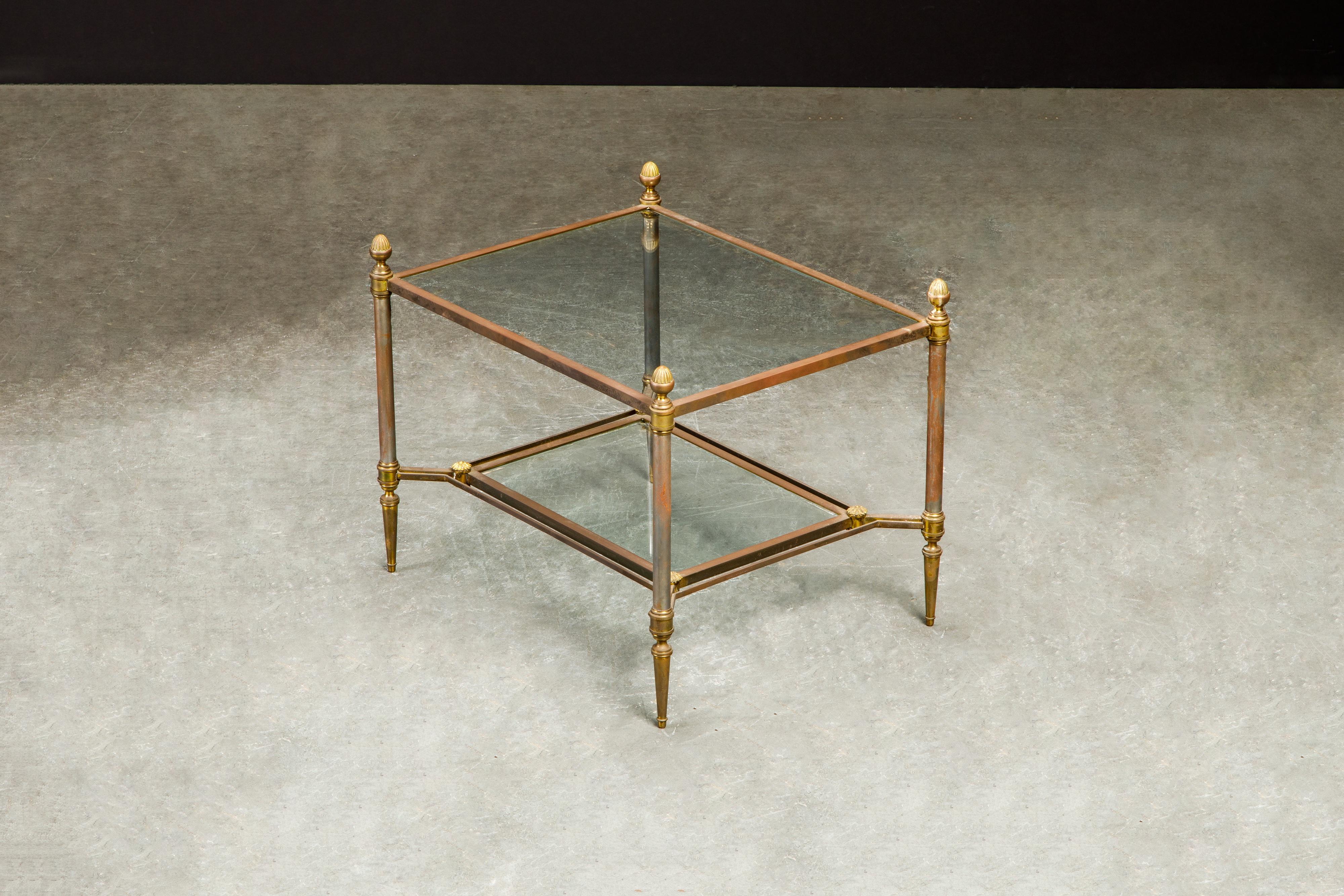 Maison Jansen Attributed Brass, Steel and Glass Tiered Side Table, circa 1960  For Sale 2