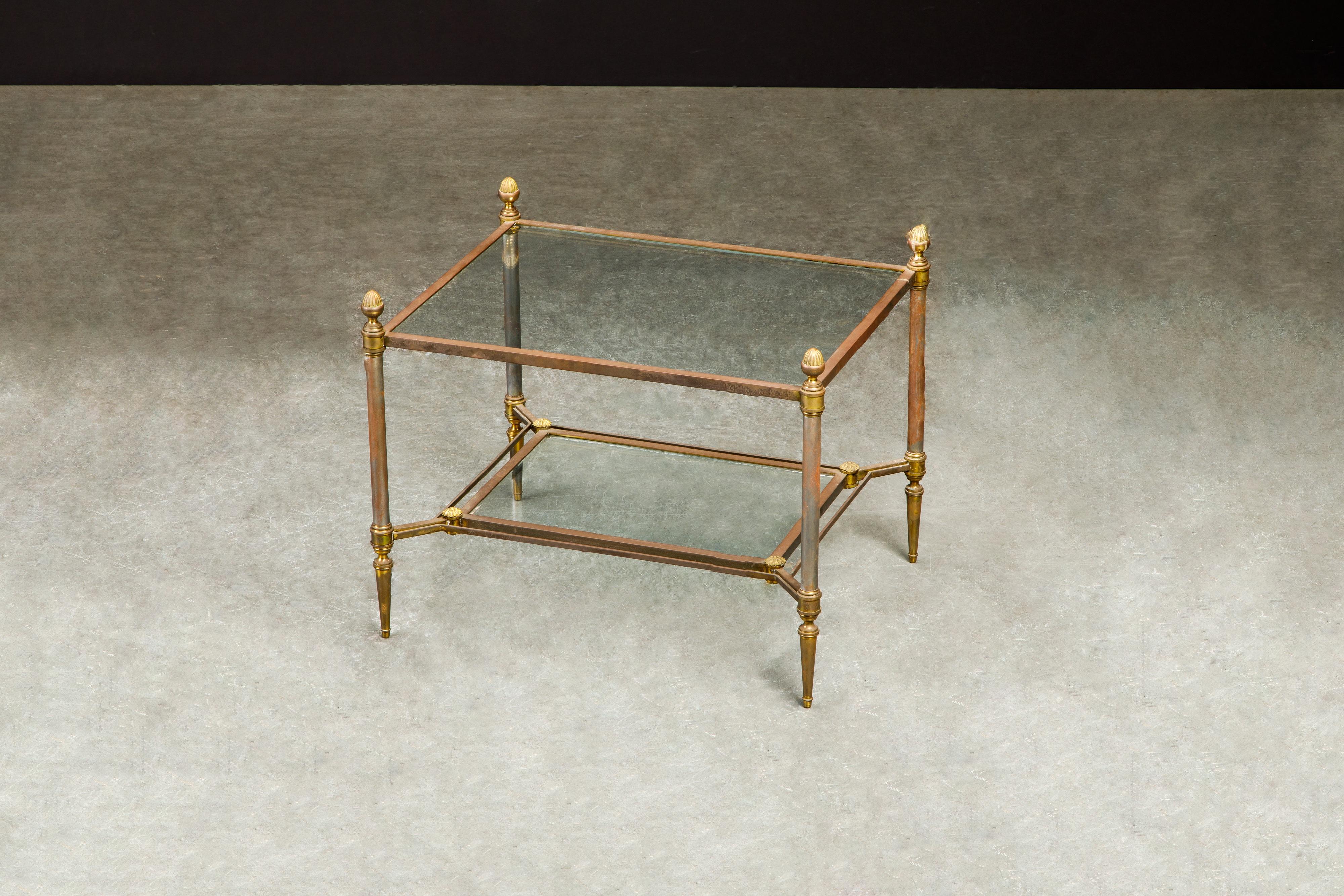 Maison Jansen Attributed Brass, Steel and Glass Tiered Side Table, circa 1960  For Sale 3