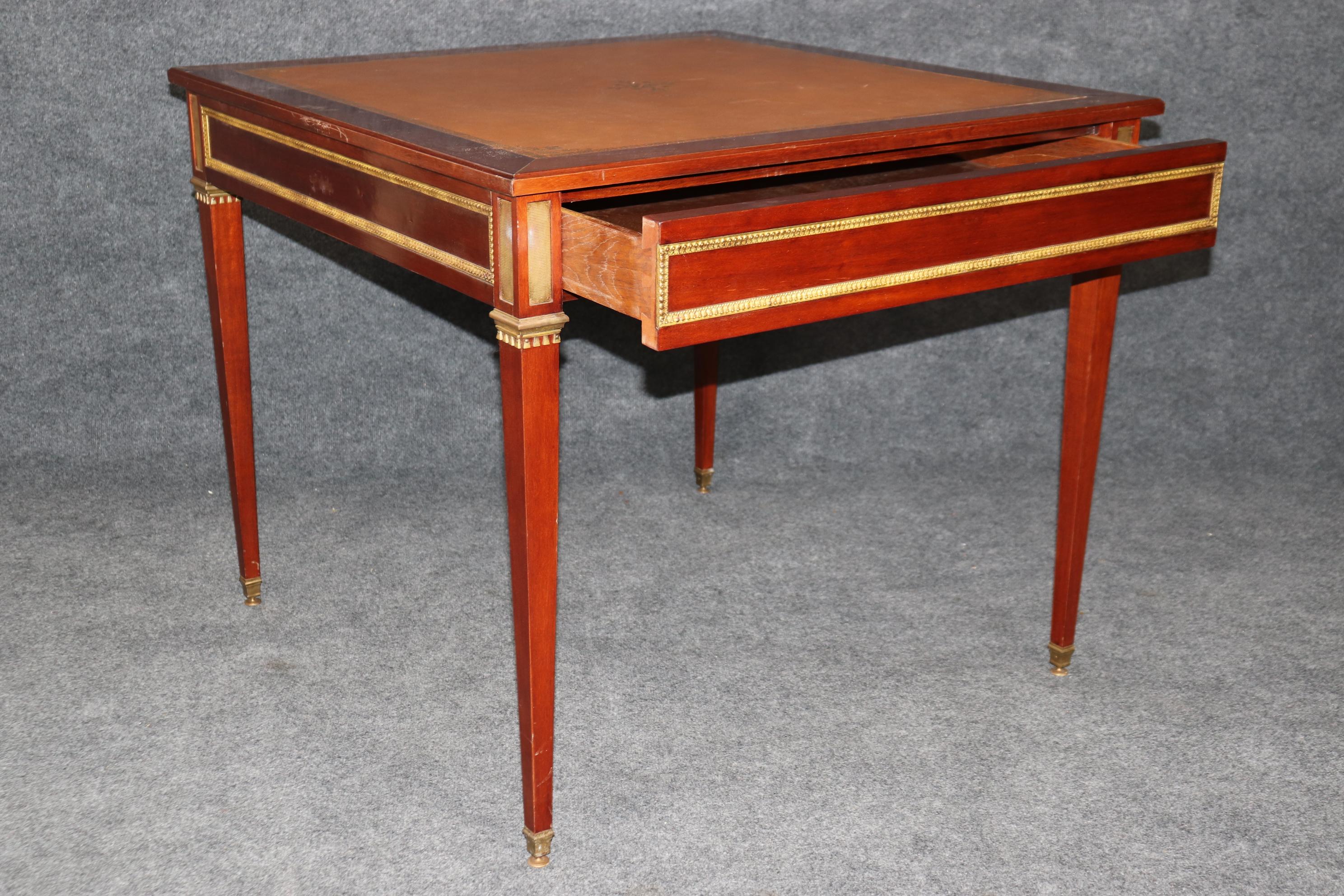 Directoire Maison Jansen Attributed Bronze Mahogany and Leather Top Game Table For Sale